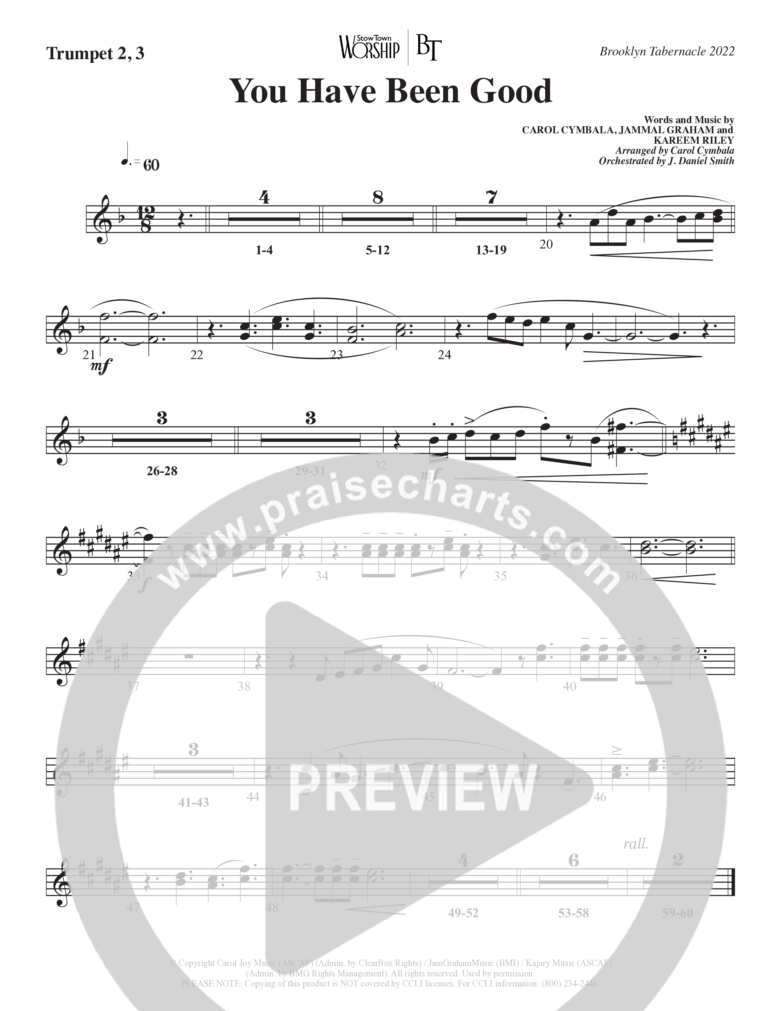 You Have Been Good (Choral Anthem SATB) Trumpet 2/3 (The Brooklyn Tabernacle Choir / Arr. Carol Cymbala / Orch. J. Daniel Smith)