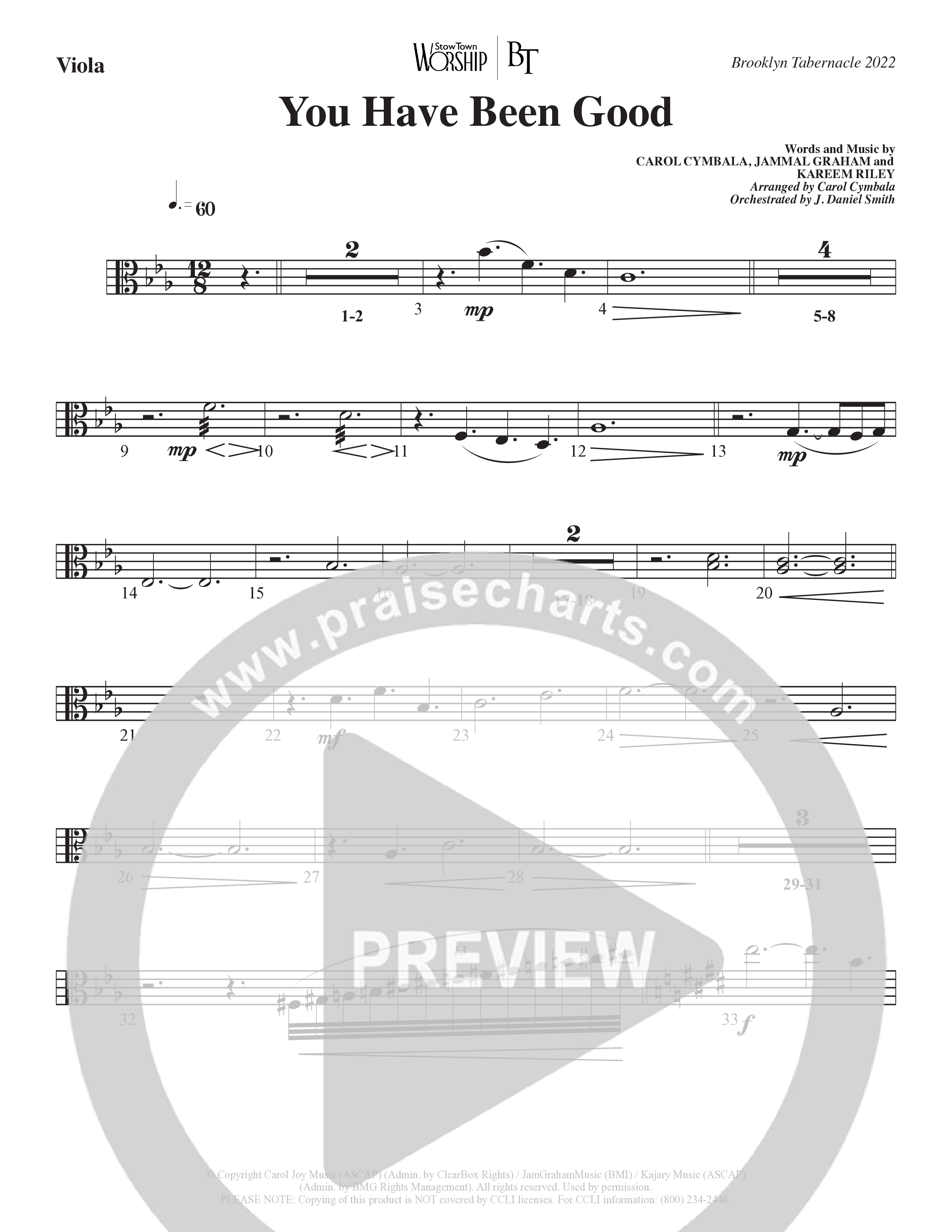 You Have Been Good (Choral Anthem SATB) Viola (The Brooklyn Tabernacle Choir / Arr. Carol Cymbala / Orch. J. Daniel Smith)