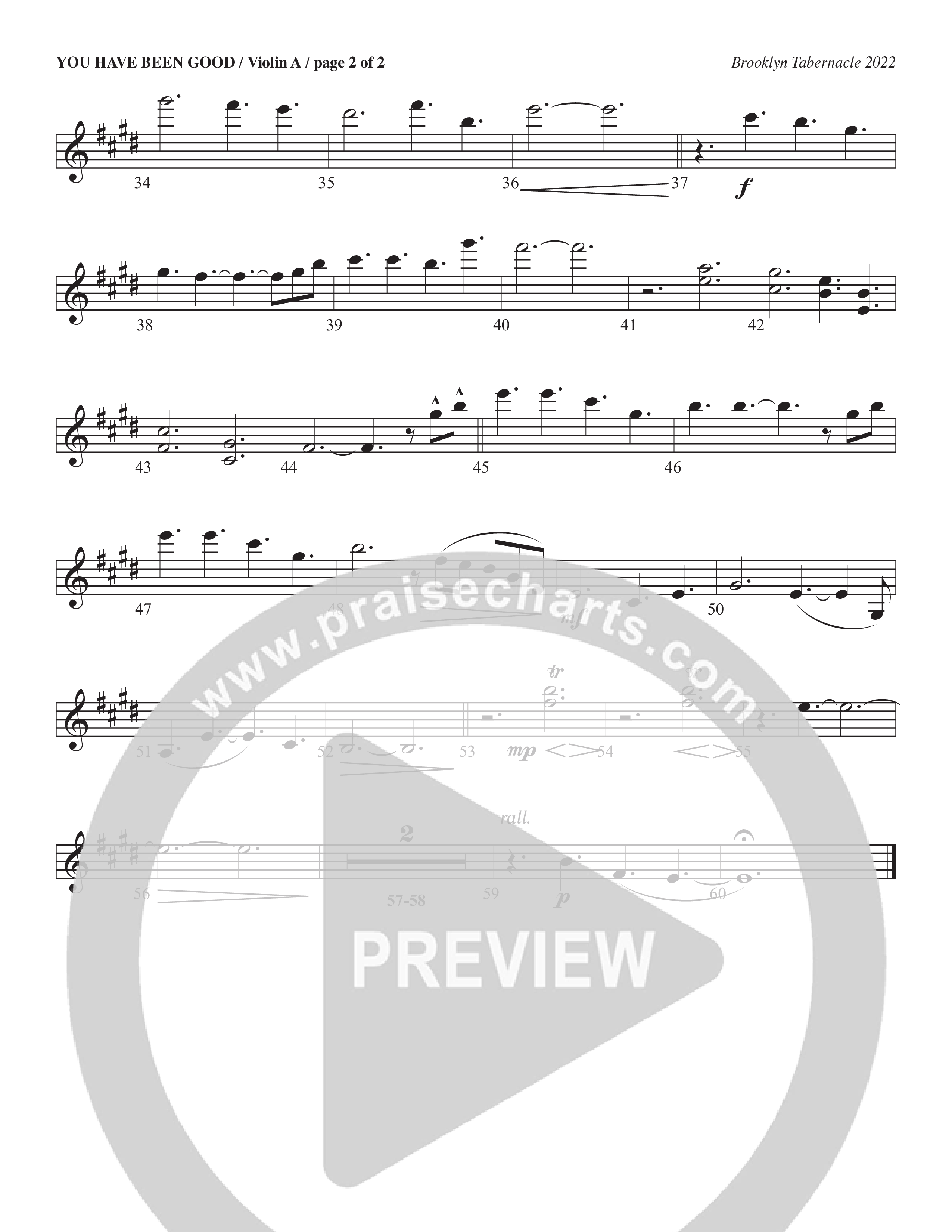 You Have Been Good (Choral Anthem SATB) Violin 1 (The Brooklyn Tabernacle Choir / Arr. Carol Cymbala / Orch. J. Daniel Smith)