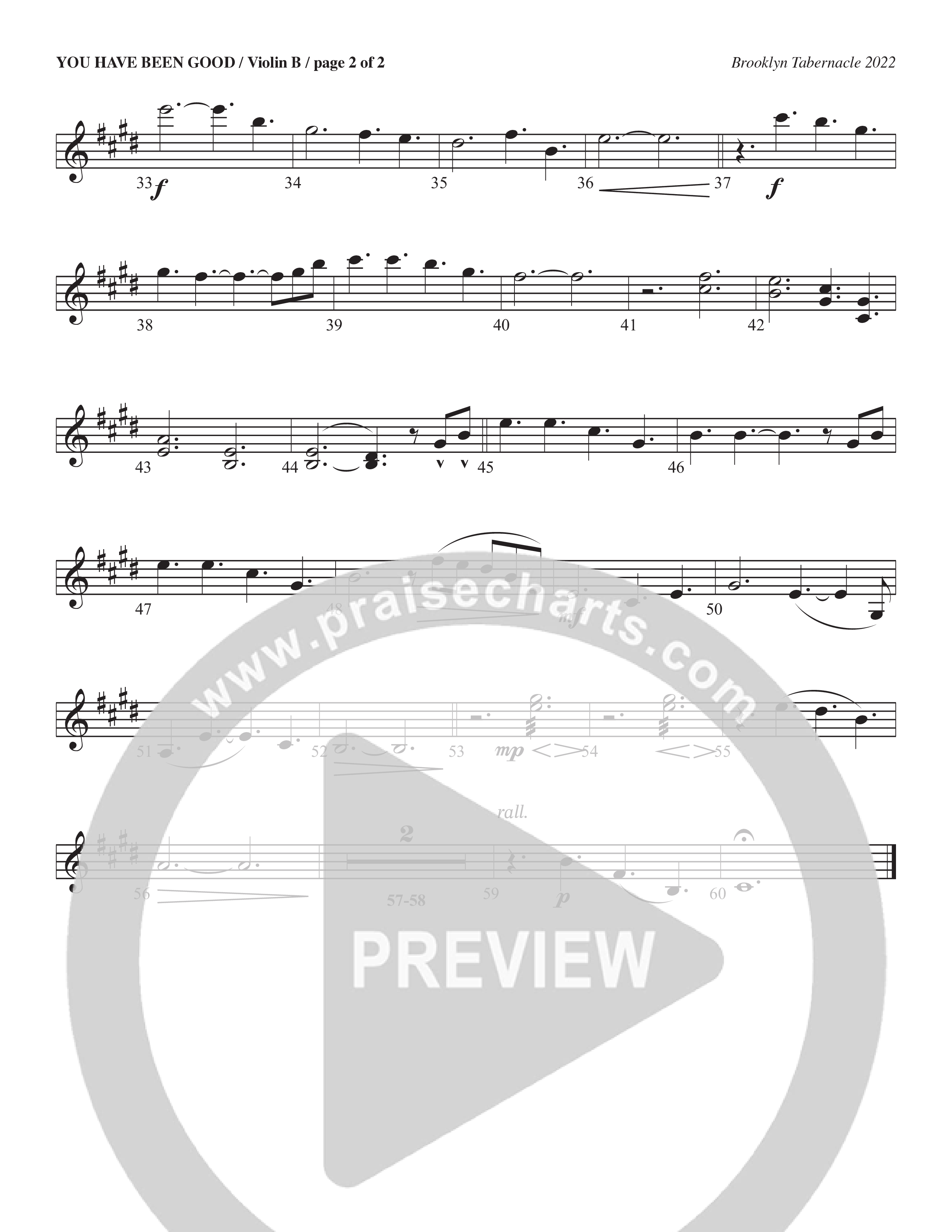 You Have Been Good (Choral Anthem SATB) Violin 2 (The Brooklyn Tabernacle Choir / Arr. Carol Cymbala / Orch. J. Daniel Smith)