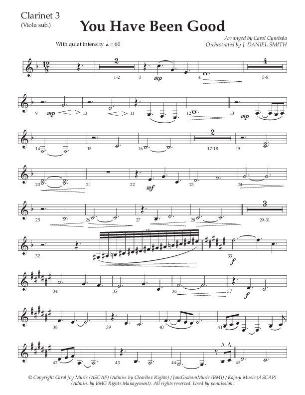 You Have Been Good (Choral Anthem SATB) Clarinet 3 (The Brooklyn Tabernacle Choir / Arr. Carol Cymbala / Orch. J. Daniel Smith)