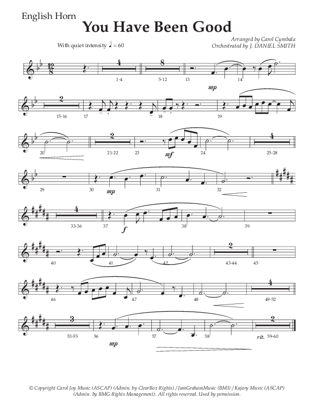You Have Been Good (Choral Anthem SATB) English Horn (The Brooklyn Tabernacle Choir / Arr. Carol Cymbala / Orch. J. Daniel Smith)