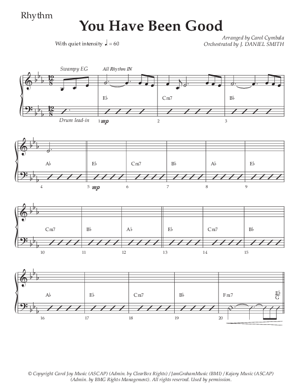 You Have Been Good (Choral Anthem SATB) Rhythm Chart (The Brooklyn Tabernacle Choir / Arr. Carol Cymbala / Orch. J. Daniel Smith)