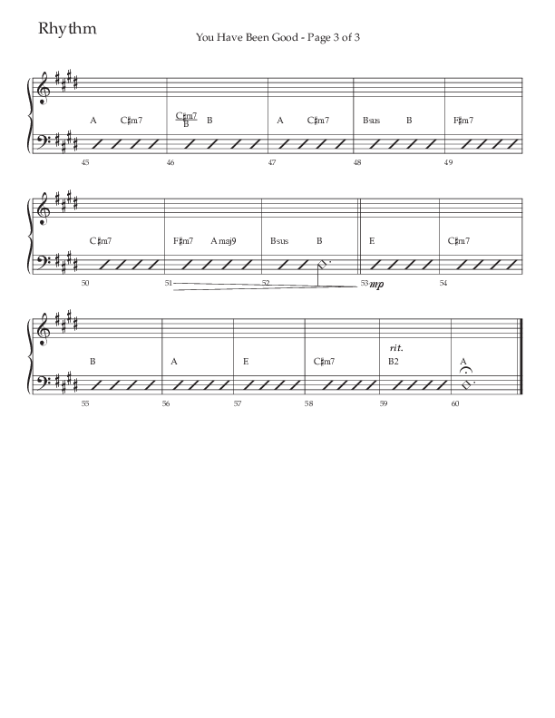 You Have Been Good (Choral Anthem SATB) Rhythm Chart (The Brooklyn Tabernacle Choir / Arr. Carol Cymbala / Orch. J. Daniel Smith)