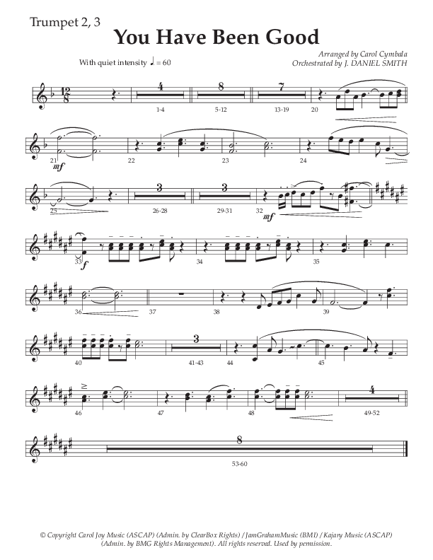 You Have Been Good (Choral Anthem SATB) Trumpet 2/3 (The Brooklyn Tabernacle Choir / Arr. Carol Cymbala / Orch. J. Daniel Smith)