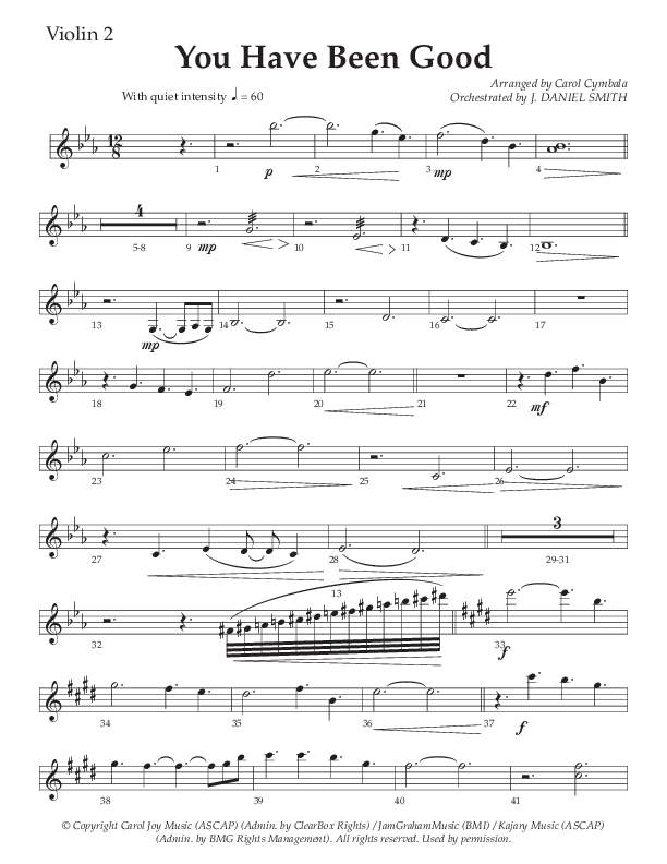 You Have Been Good (Choral Anthem SATB) Violin 2 (The Brooklyn Tabernacle Choir / Arr. Carol Cymbala / Orch. J. Daniel Smith)