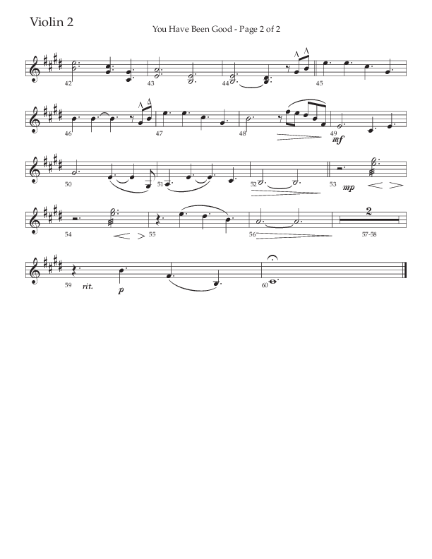 You Have Been Good (Choral Anthem SATB) Violin 2 (The Brooklyn Tabernacle Choir / Arr. Carol Cymbala / Orch. J. Daniel Smith)