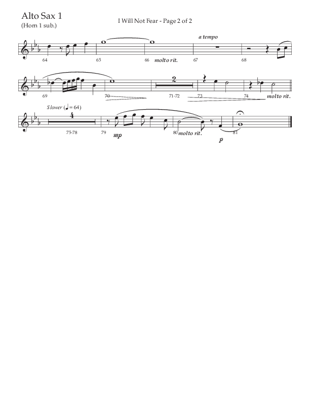 I Will Not Fear (Choral Anthem SATB) Alto Sax (The Brooklyn Tabernacle Choir / Arr. Carol Cymbala / Orch. J. Daniel Smith)