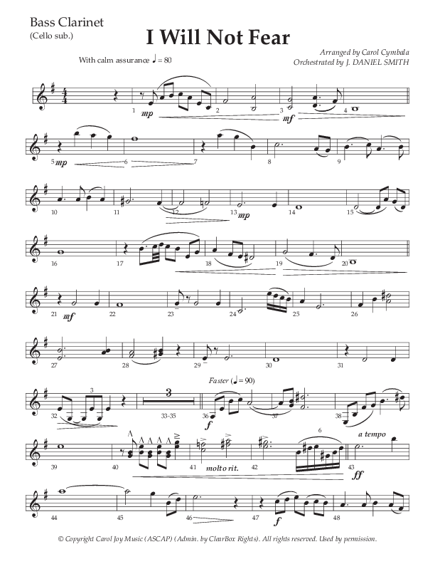 I Will Not Fear (Choral Anthem SATB) Bass Clarinet (The Brooklyn Tabernacle Choir / Arr. Carol Cymbala / Orch. J. Daniel Smith)