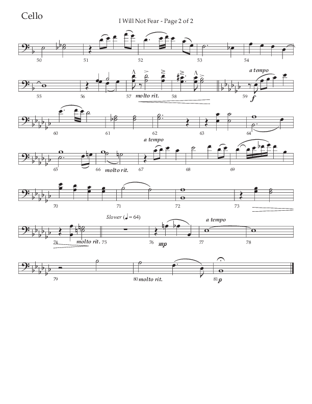 I Will Not Fear (Choral Anthem SATB) Cello (The Brooklyn Tabernacle Choir / Arr. Carol Cymbala / Orch. J. Daniel Smith)