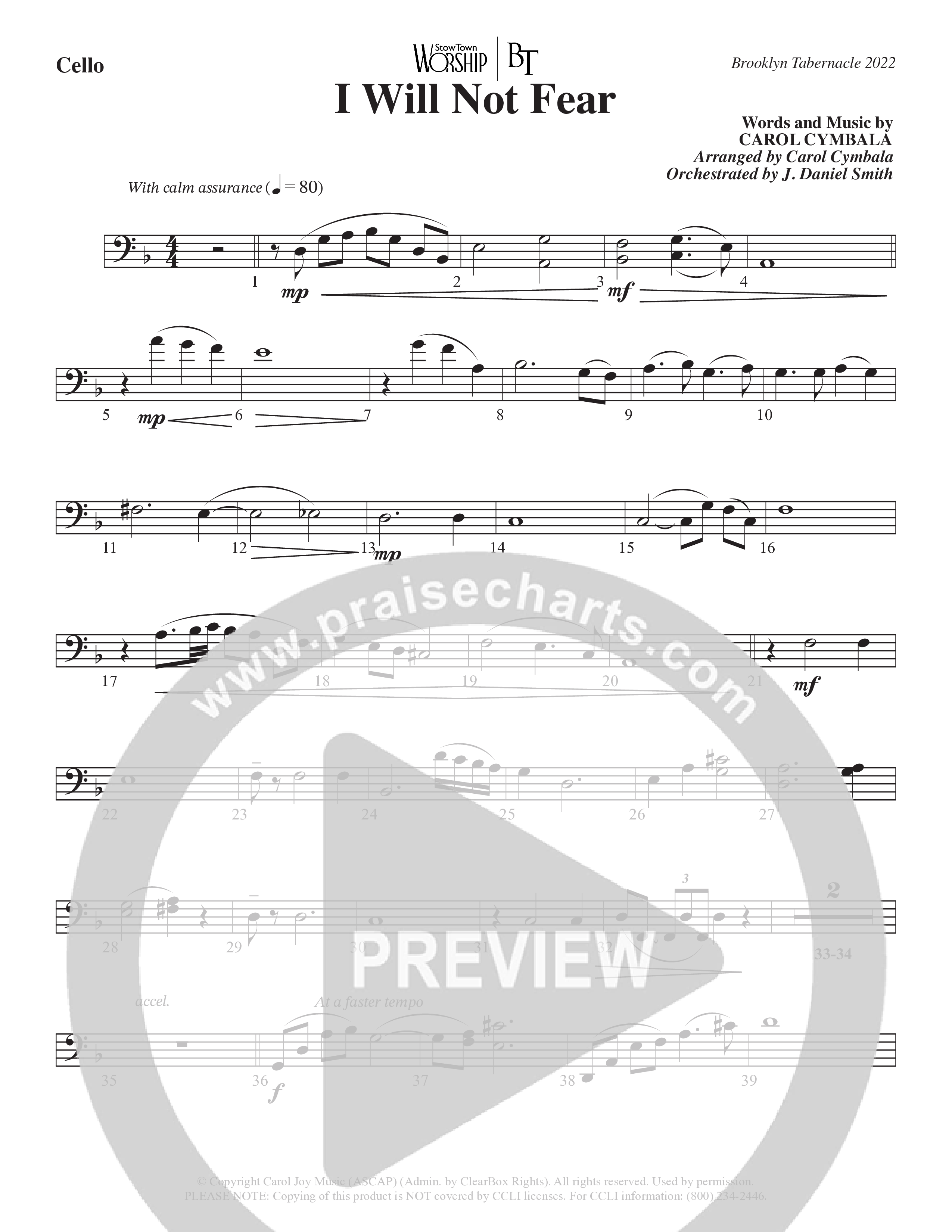 I Will Not Fear (Choral Anthem SATB) Cello (The Brooklyn Tabernacle Choir / Arr. Carol Cymbala / Orch. J. Daniel Smith)