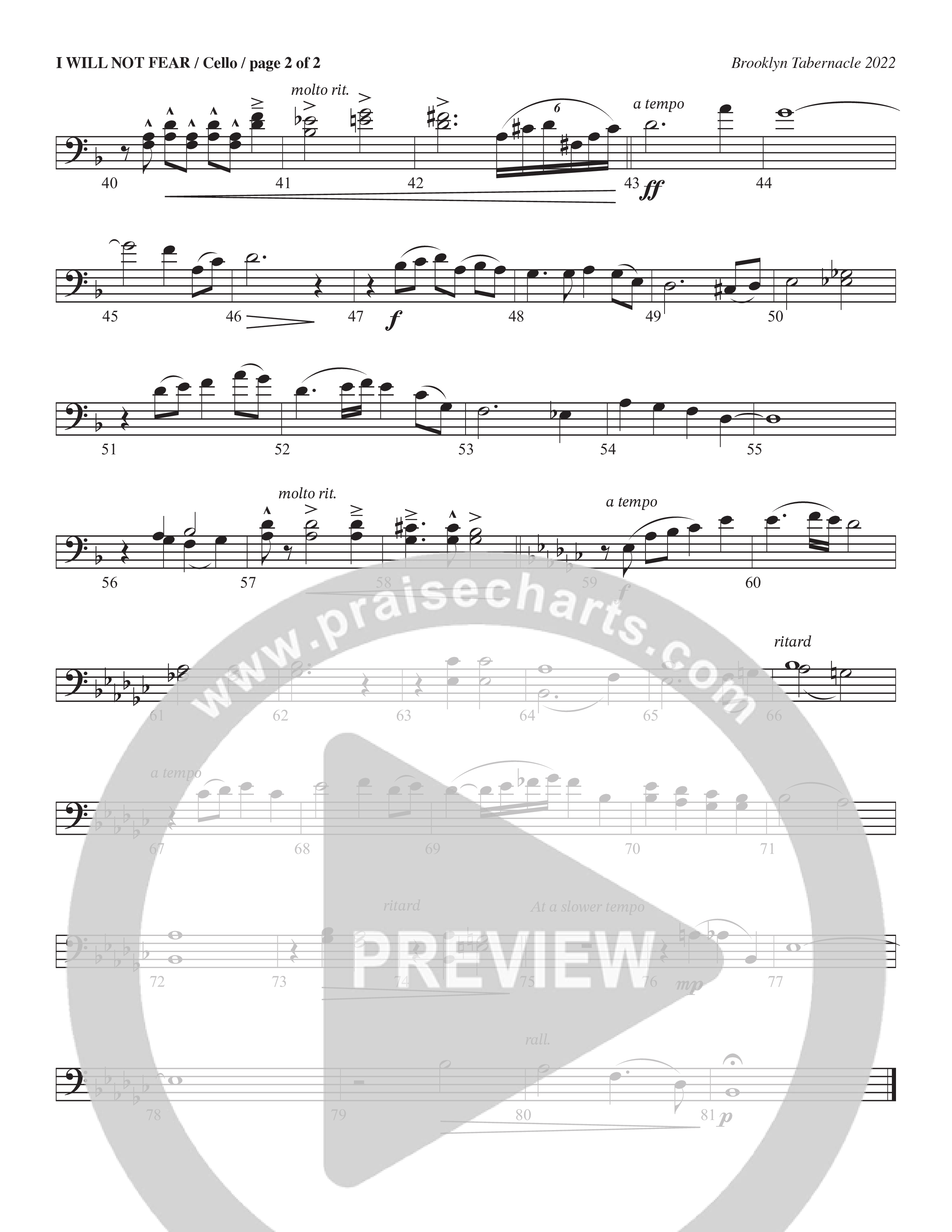 I Will Not Fear (Choral Anthem SATB) Cello (The Brooklyn Tabernacle Choir / Arr. Carol Cymbala / Orch. J. Daniel Smith)