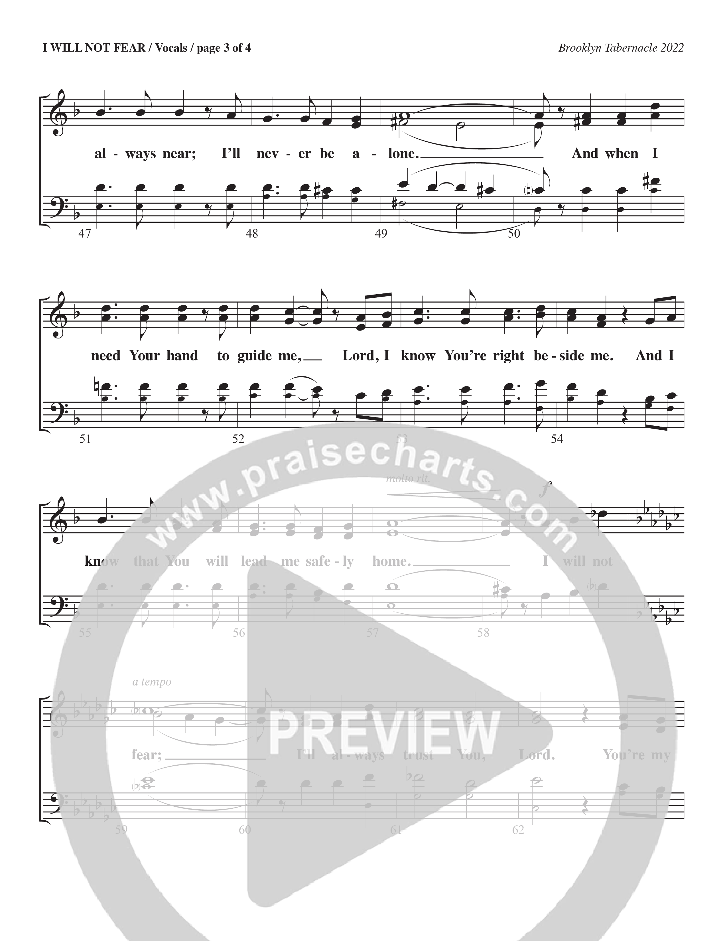 I Will Not Fear (Choral Anthem SATB) Choir Sheet (SATB) (The Brooklyn Tabernacle Choir / Arr. Carol Cymbala / Orch. J. Daniel Smith)