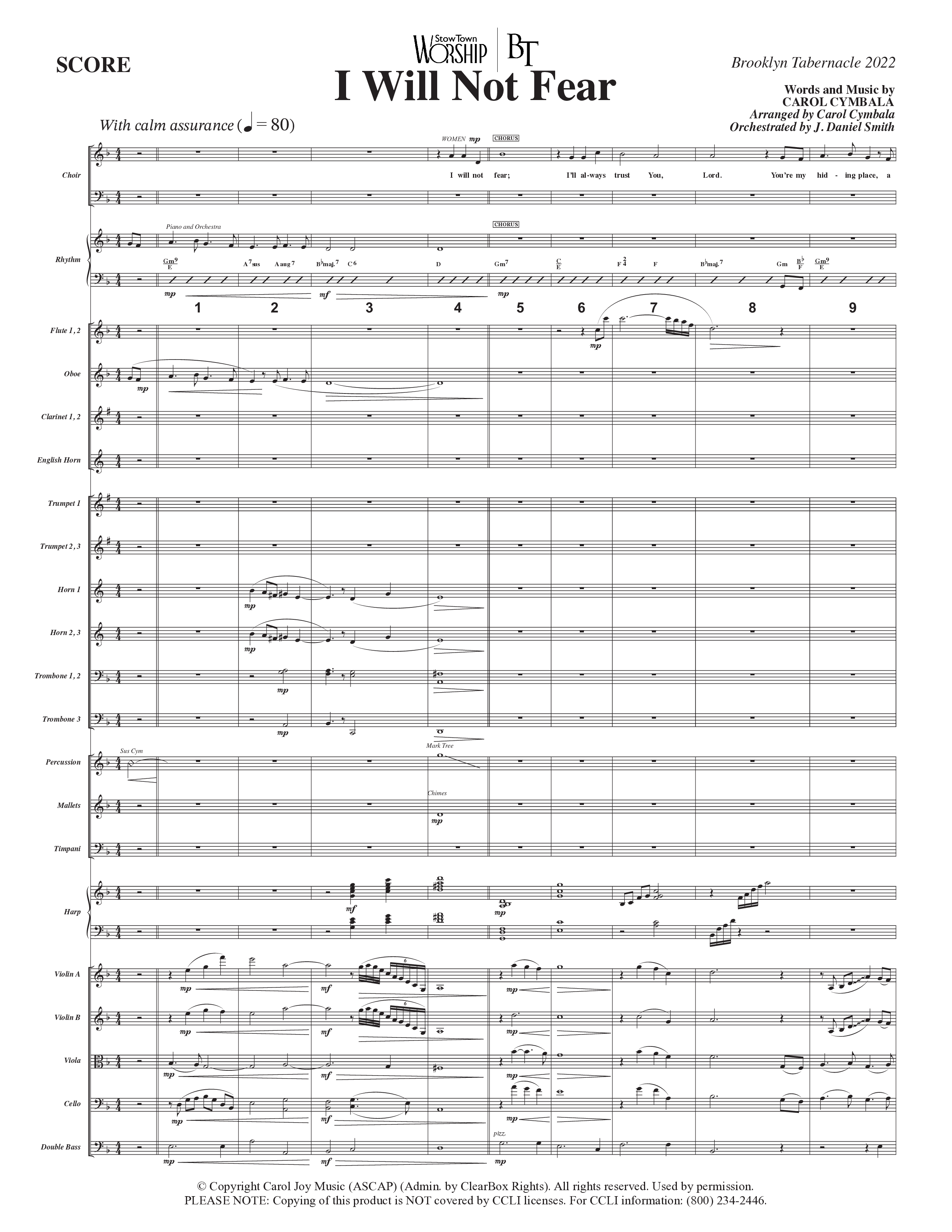 I Will Not Fear (Choral Anthem SATB) Orchestration (The Brooklyn Tabernacle Choir / Arr. Carol Cymbala / Orch. J. Daniel Smith)