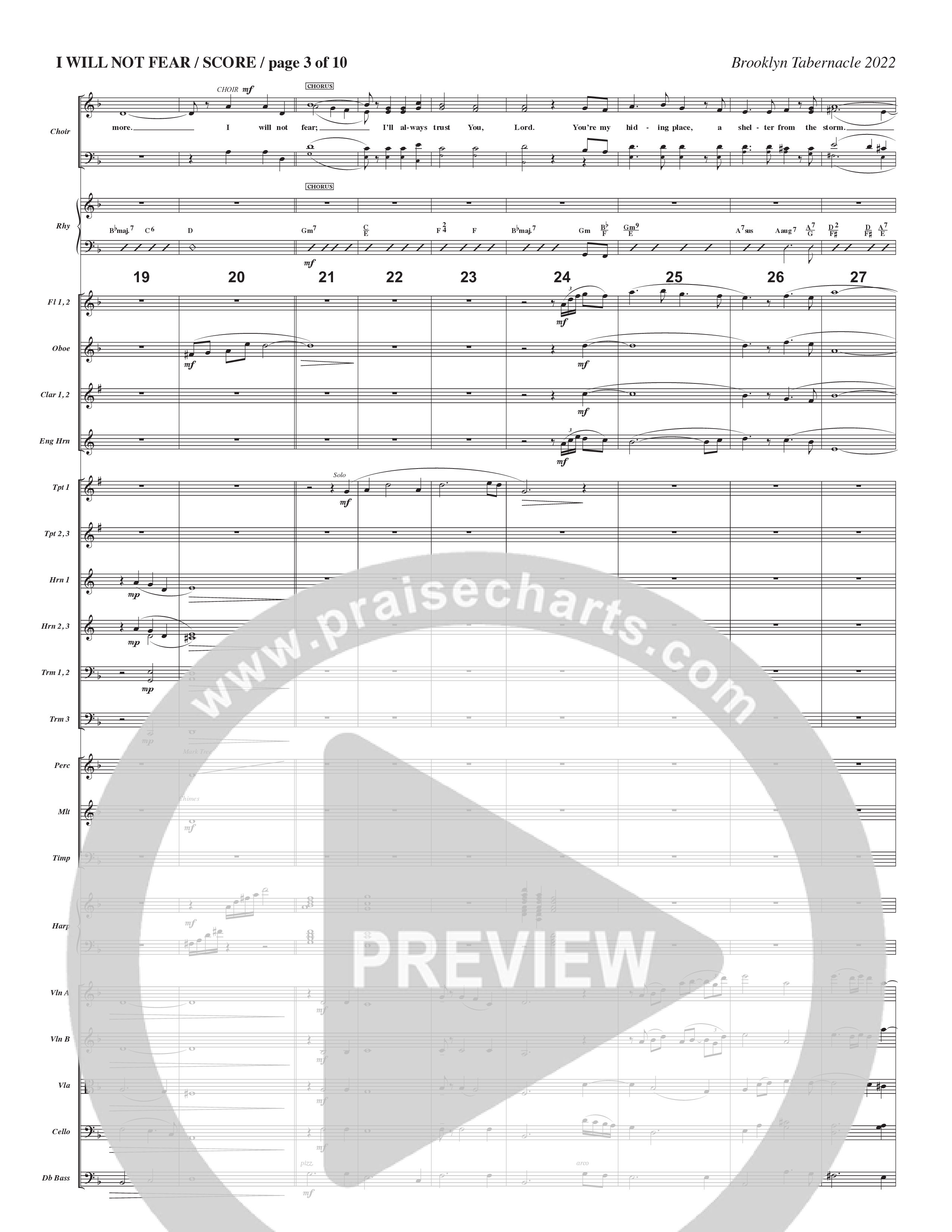 I Will Not Fear (Choral Anthem SATB) Orchestration (The Brooklyn Tabernacle Choir / Arr. Carol Cymbala / Orch. J. Daniel Smith)