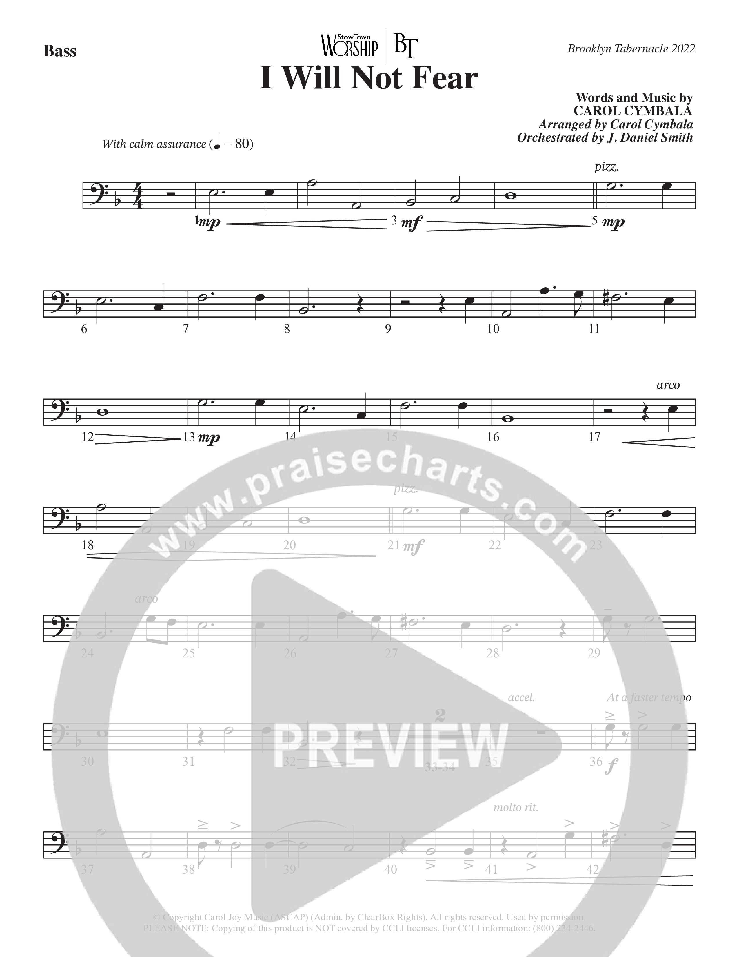 I Will Not Fear (Choral Anthem SATB) Double Bass (The Brooklyn Tabernacle Choir / Arr. Carol Cymbala / Orch. J. Daniel Smith)