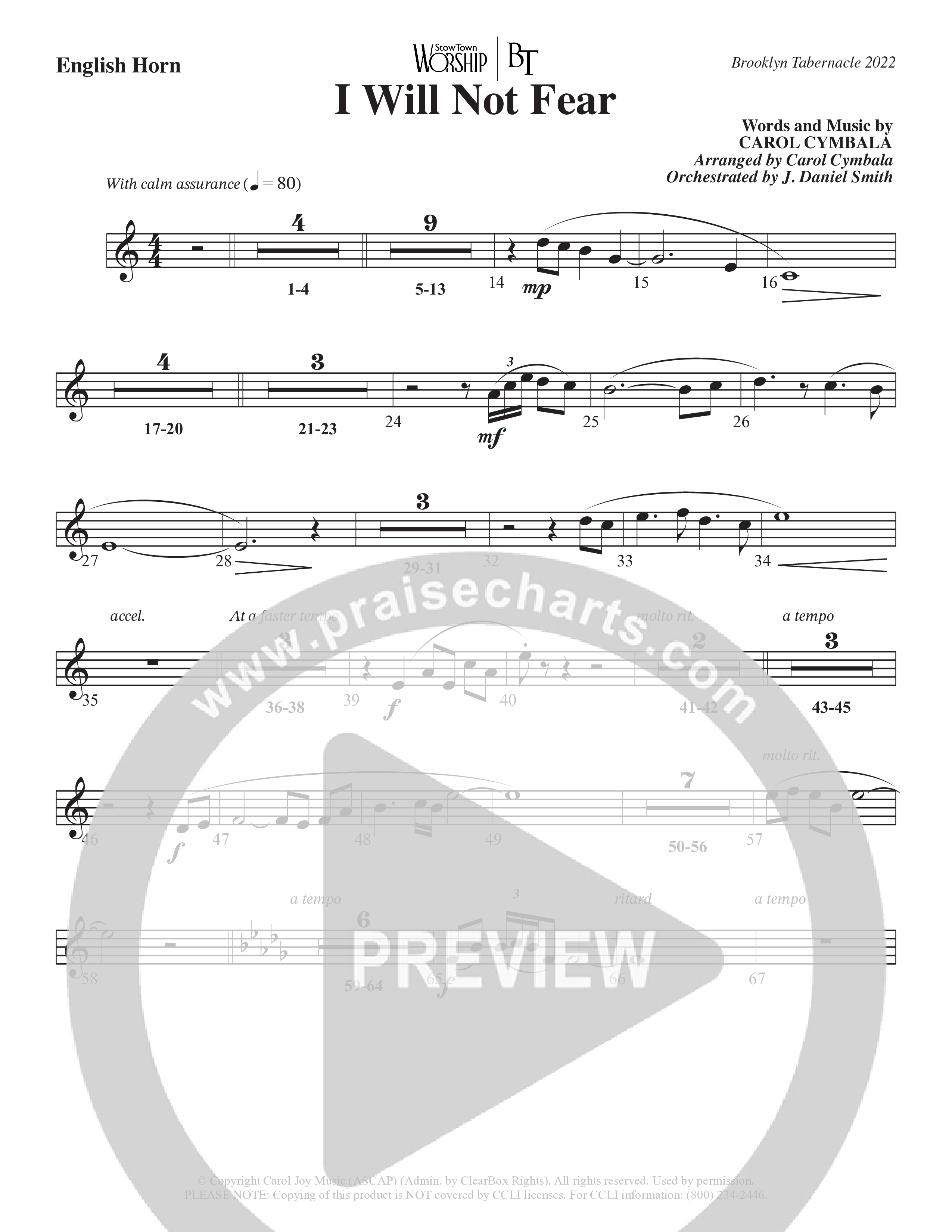I Will Not Fear (Choral Anthem SATB) English Horn (The Brooklyn Tabernacle Choir / Arr. Carol Cymbala / Orch. J. Daniel Smith)