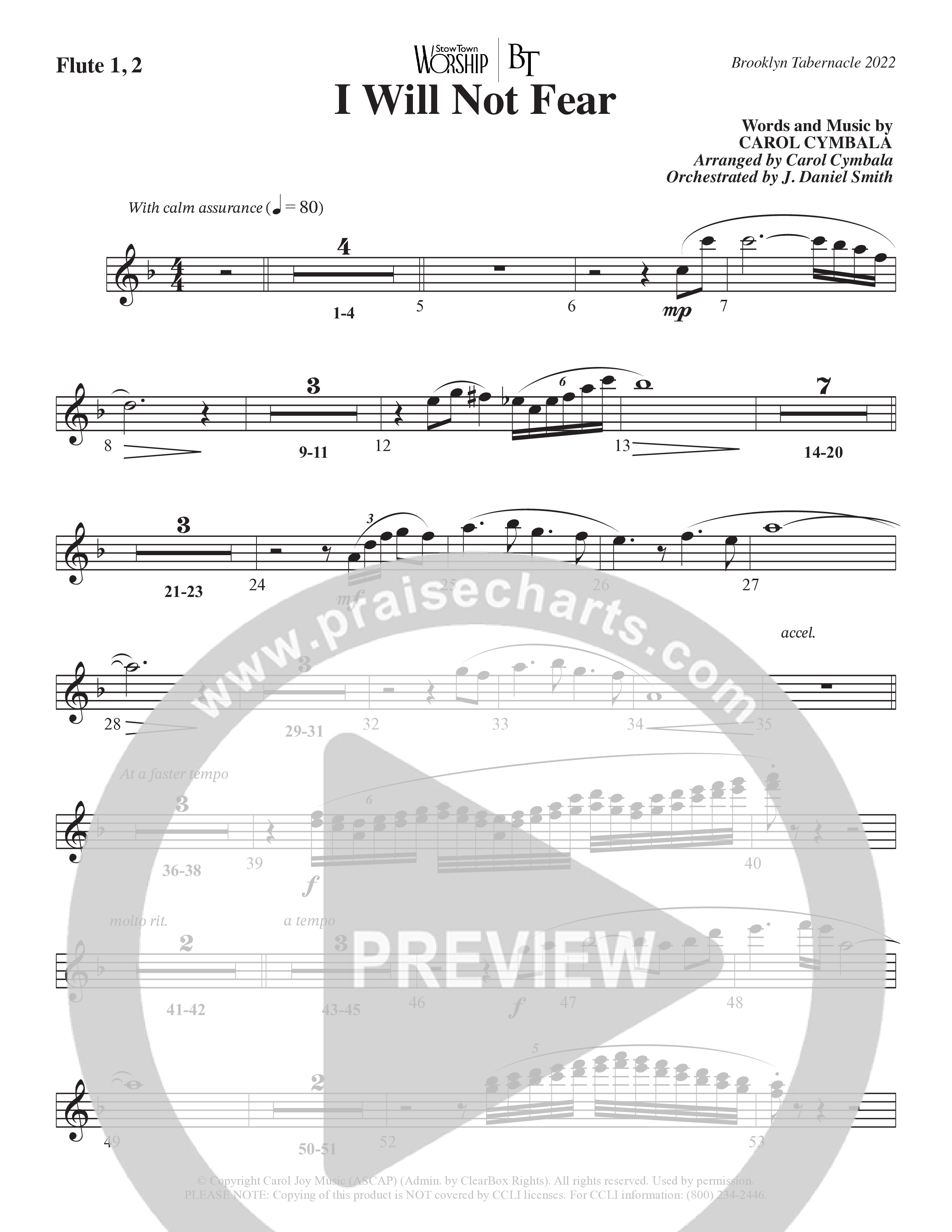 I Will Not Fear (Choral Anthem SATB) Flute 1/2 (The Brooklyn Tabernacle Choir / Arr. Carol Cymbala / Orch. J. Daniel Smith)