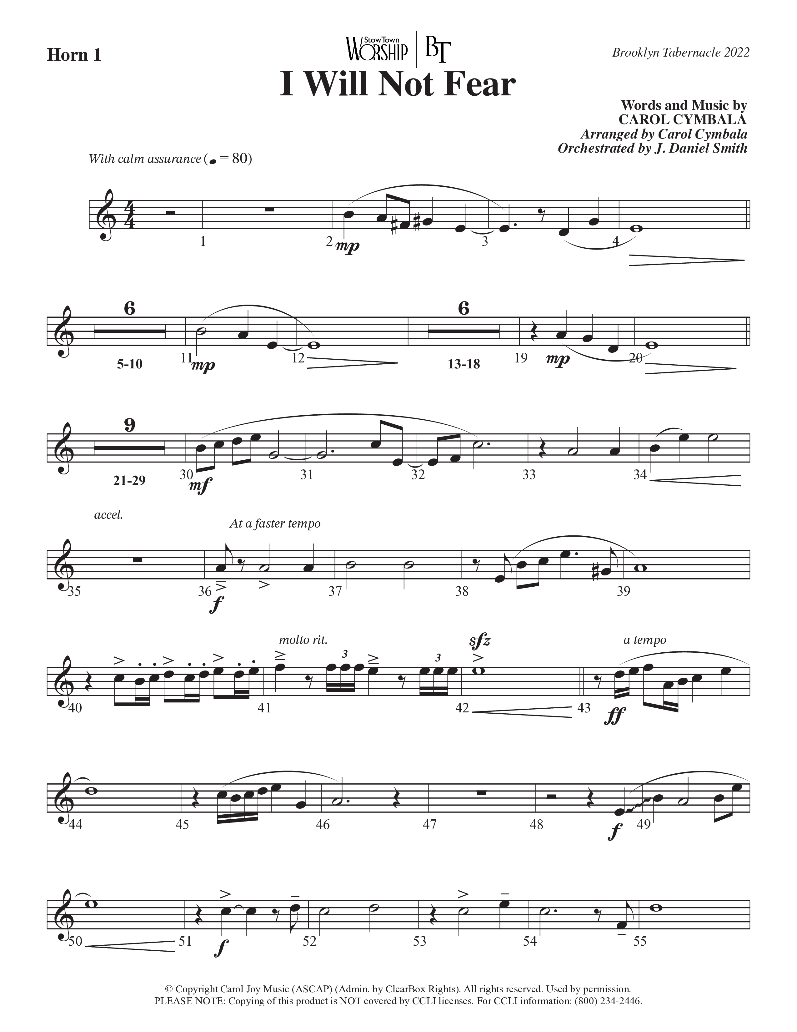 I Will Not Fear (Choral Anthem SATB) French Horn (The Brooklyn Tabernacle Choir / Arr. Carol Cymbala / Orch. J. Daniel Smith)