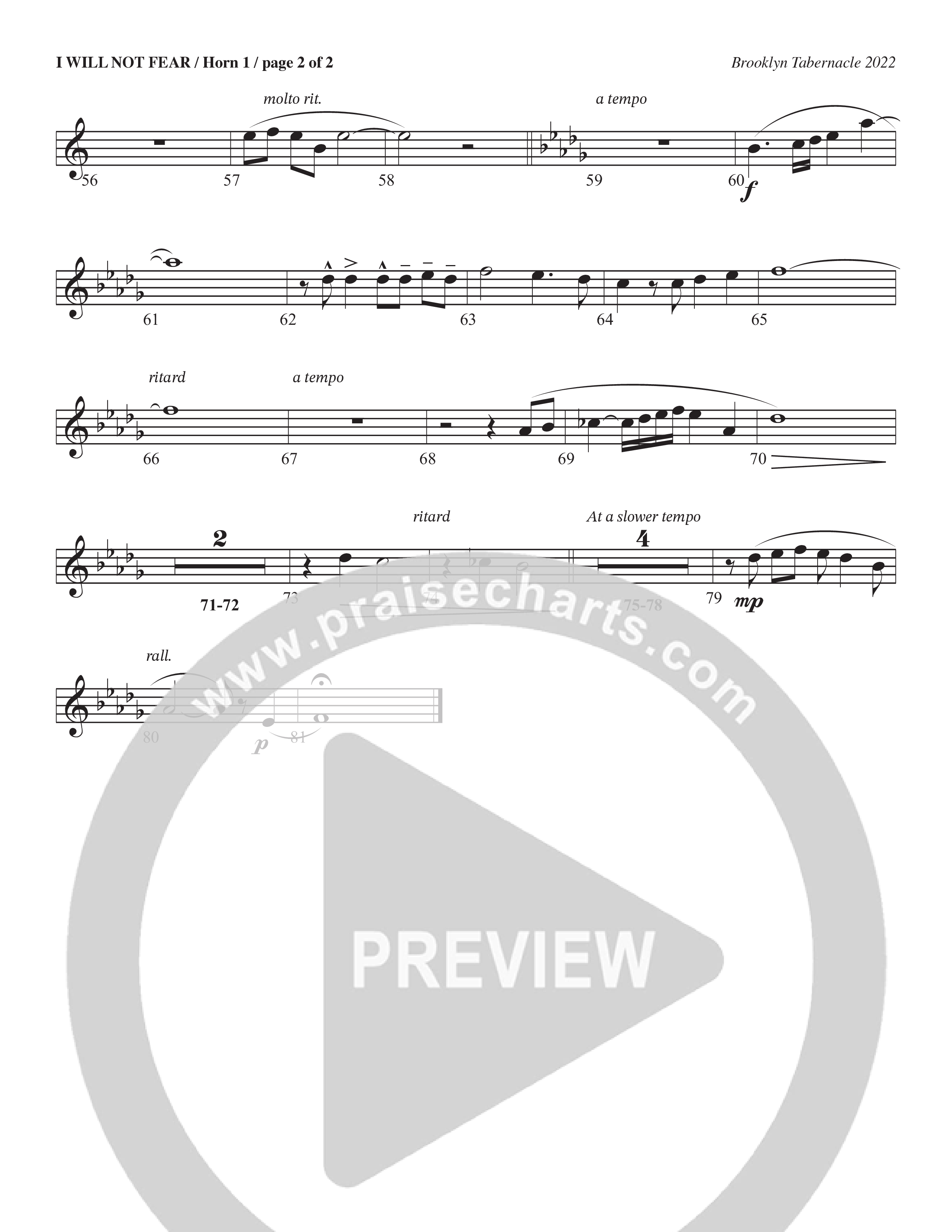 I Will Not Fear (Choral Anthem SATB) French Horn (The Brooklyn Tabernacle Choir / Arr. Carol Cymbala / Orch. J. Daniel Smith)