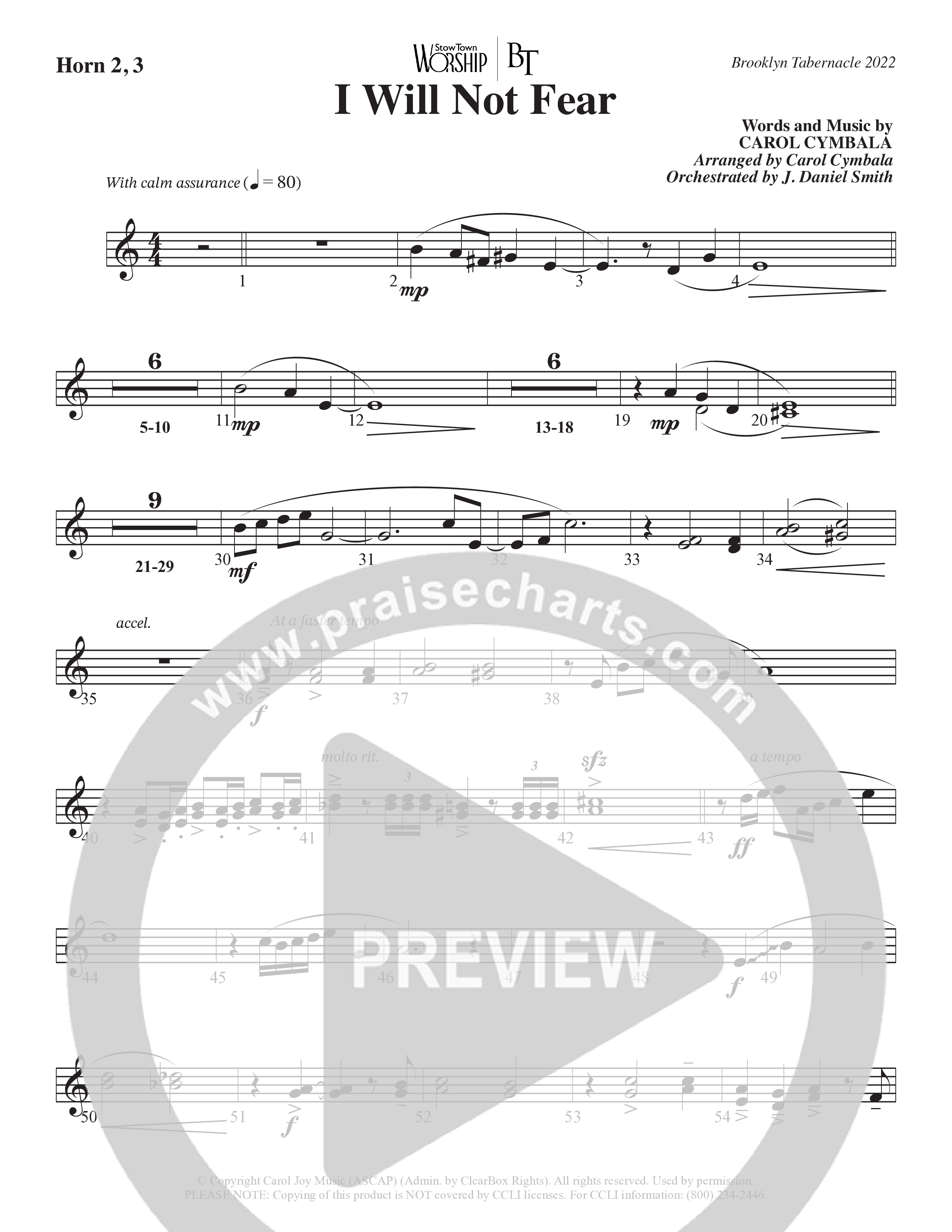 I Will Not Fear (Choral Anthem SATB) French Horn (The Brooklyn Tabernacle Choir / Arr. Carol Cymbala / Orch. J. Daniel Smith)