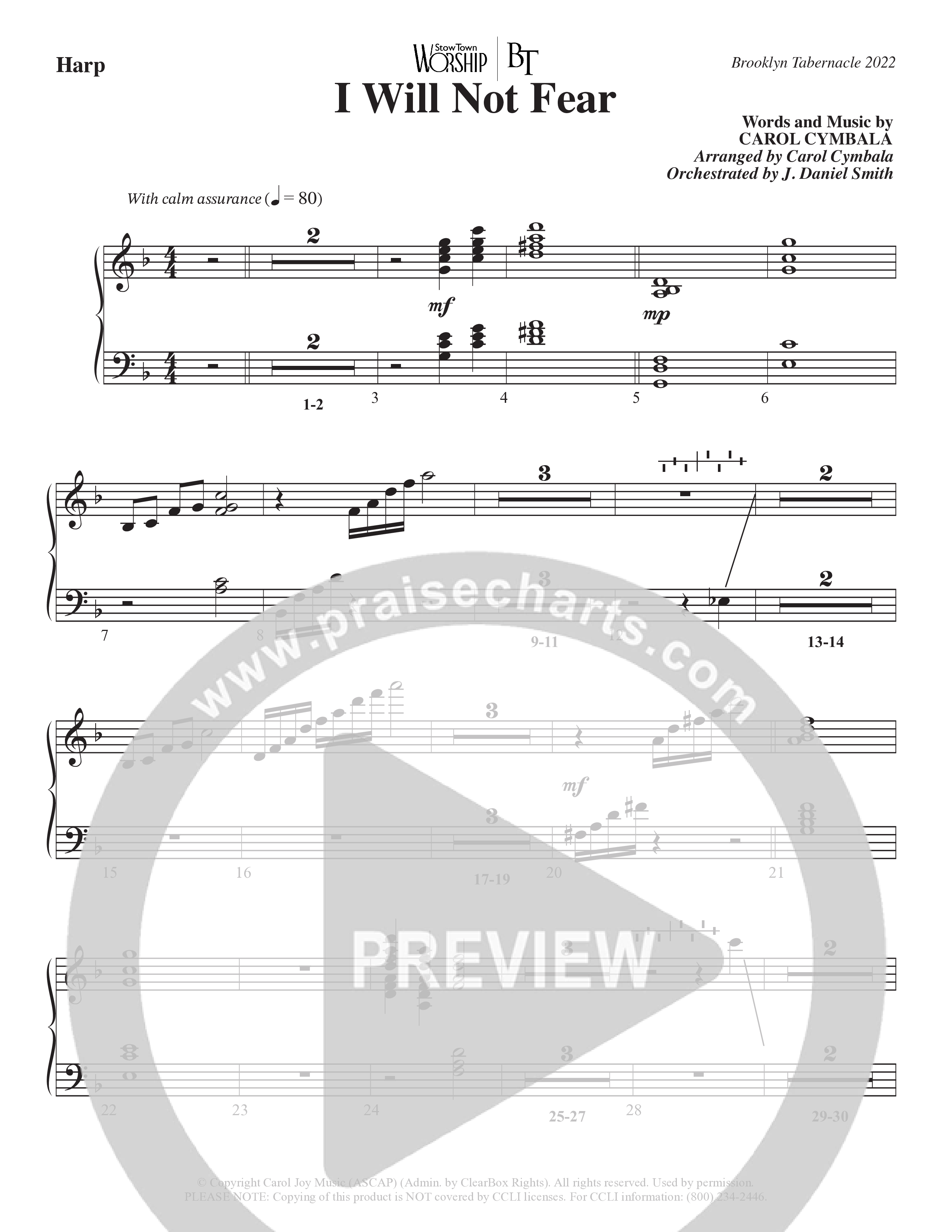 I Will Not Fear (Choral Anthem SATB) Harp (The Brooklyn Tabernacle Choir / Arr. Carol Cymbala / Orch. J. Daniel Smith)