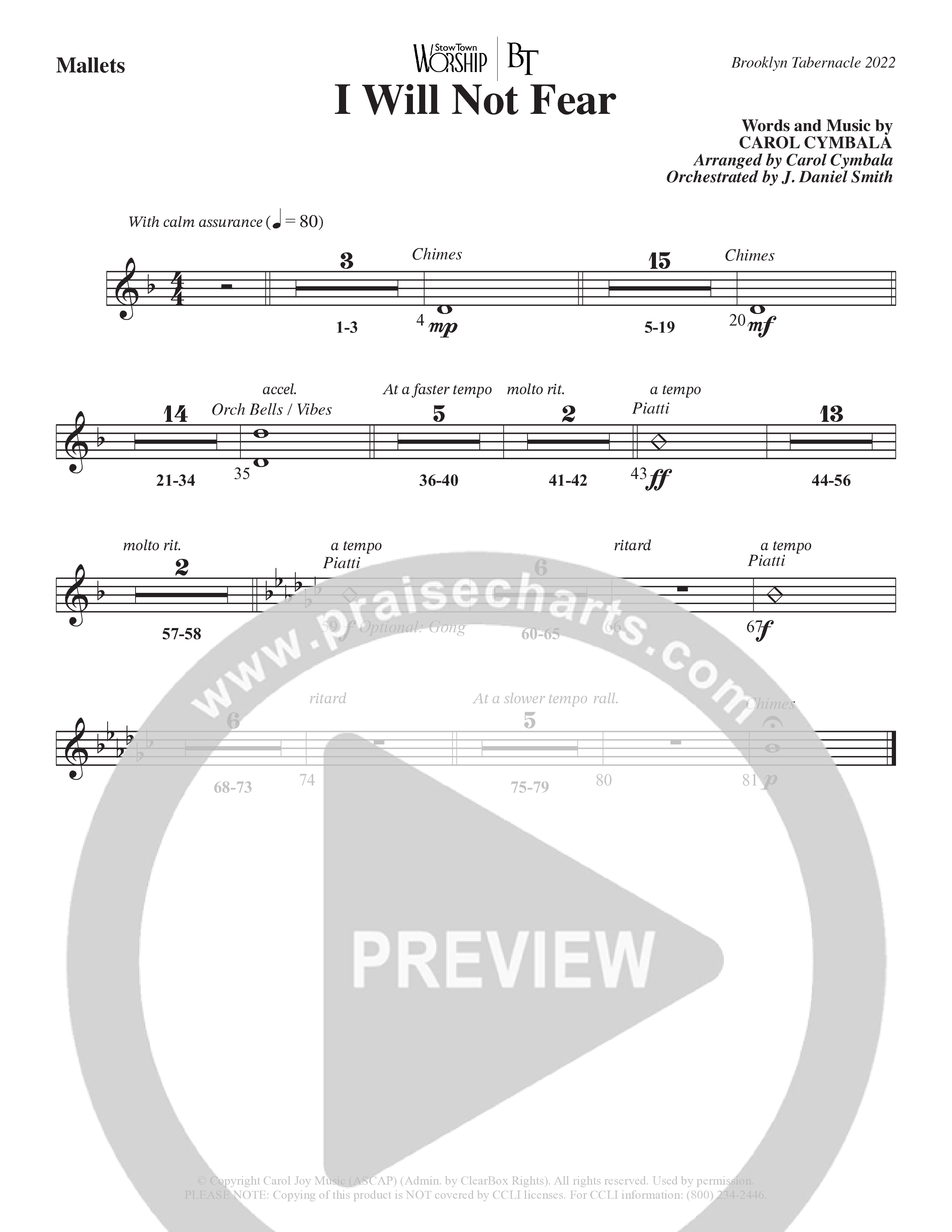 I Will Not Fear (Choral Anthem SATB) Mallets (The Brooklyn Tabernacle Choir / Arr. Carol Cymbala / Orch. J. Daniel Smith)