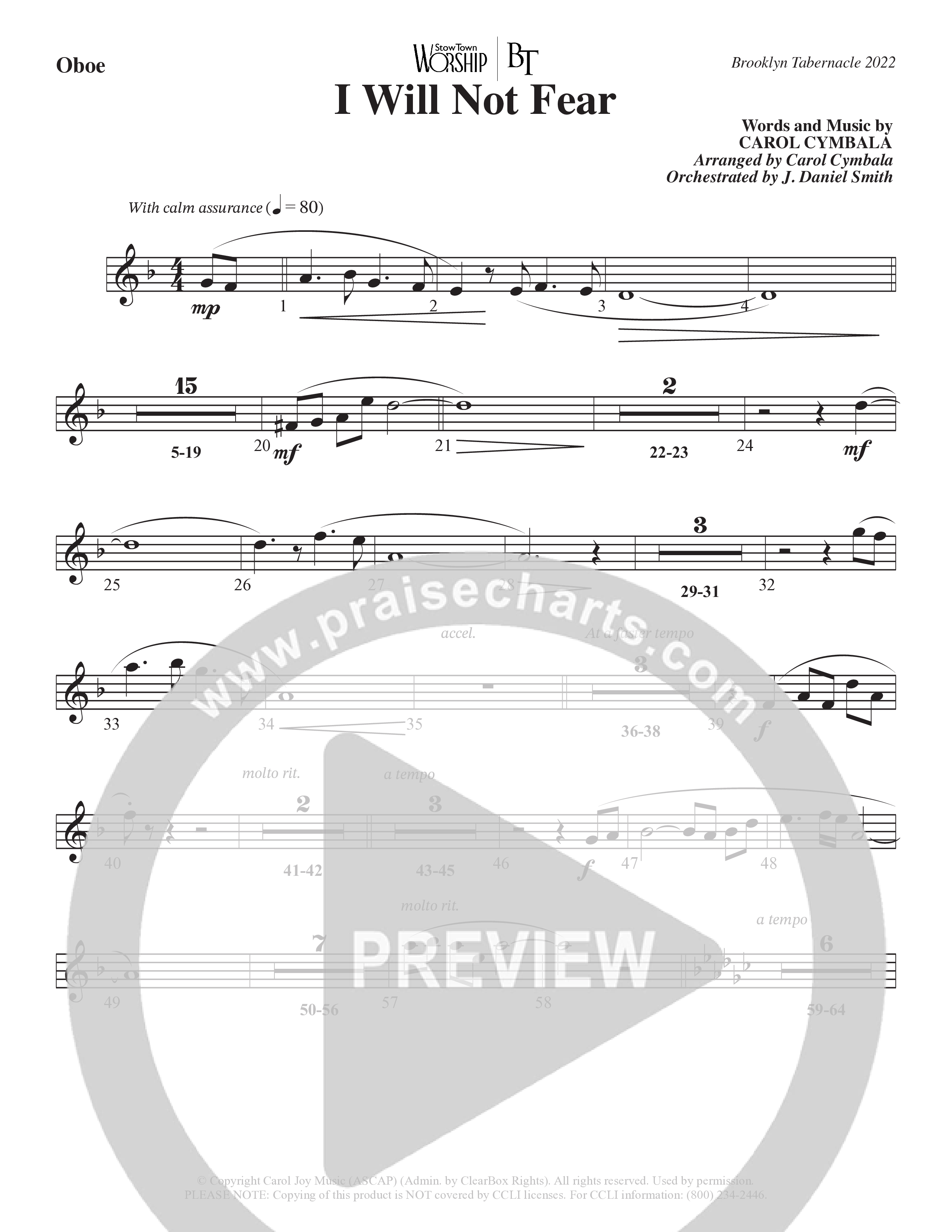 I Will Not Fear (Choral Anthem SATB) Oboe (The Brooklyn Tabernacle Choir / Arr. Carol Cymbala / Orch. J. Daniel Smith)