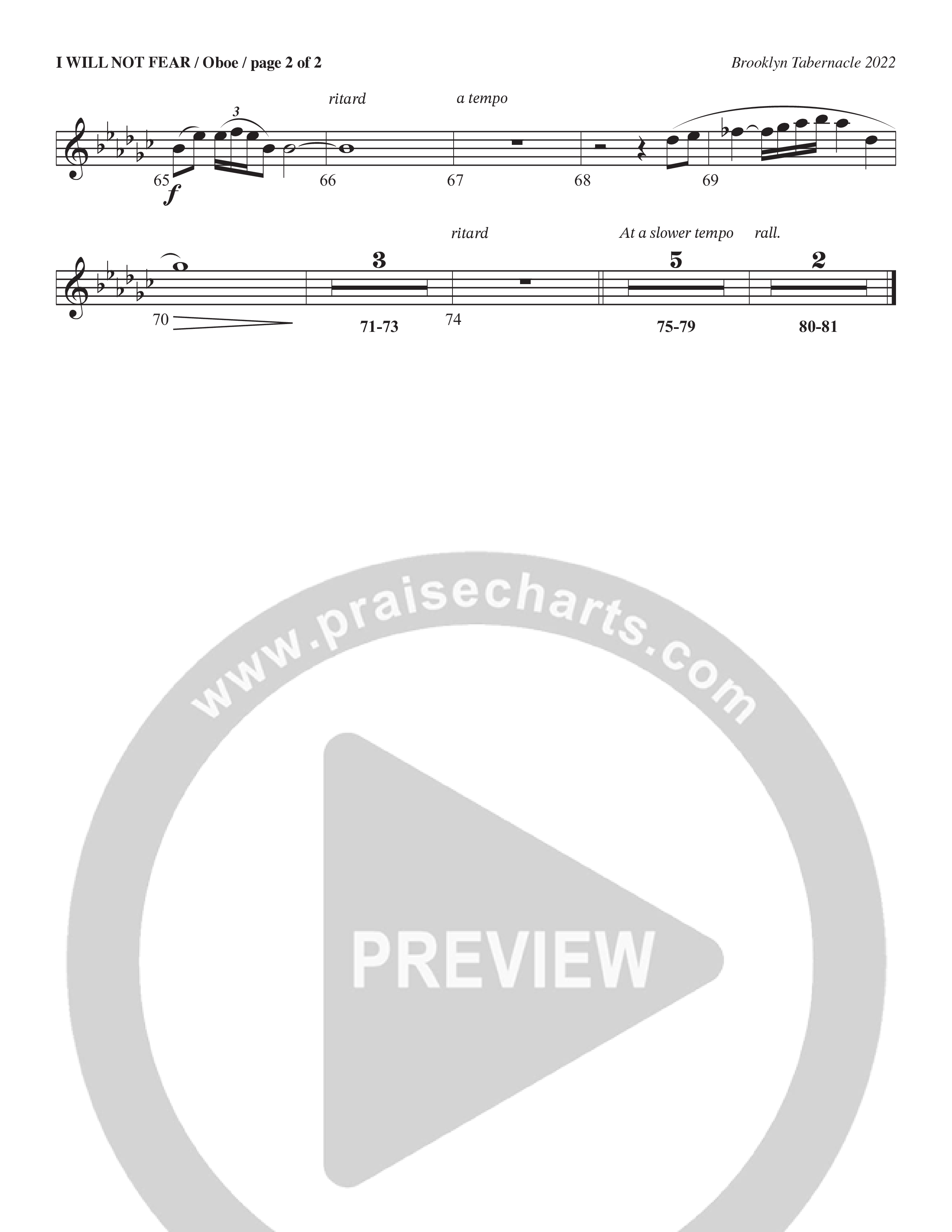 I Will Not Fear (Choral Anthem SATB) Oboe (The Brooklyn Tabernacle Choir / Arr. Carol Cymbala / Orch. J. Daniel Smith)