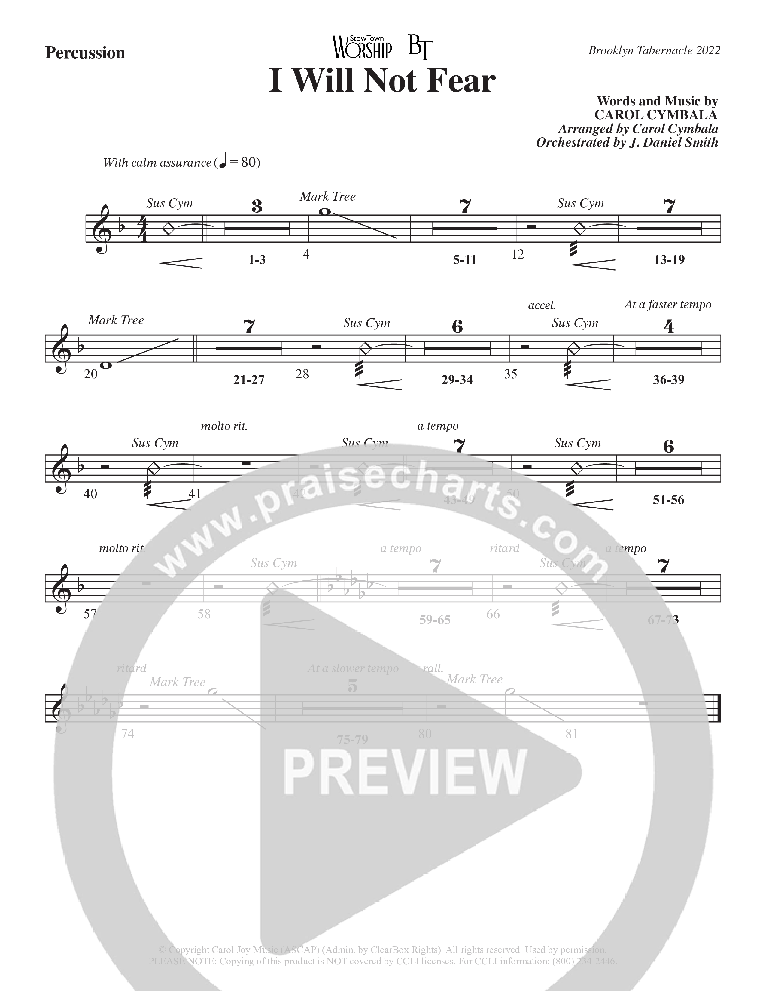 I Will Not Fear (Choral Anthem SATB) Percussion (The Brooklyn Tabernacle Choir / Arr. Carol Cymbala / Orch. J. Daniel Smith)
