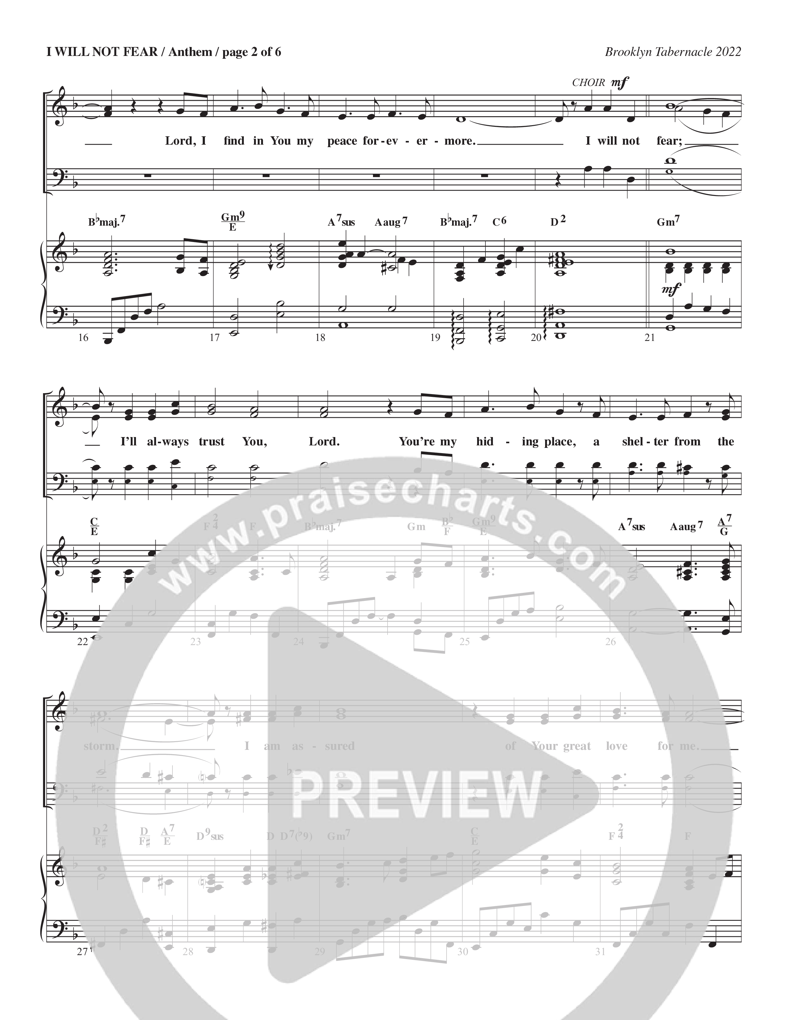 I Will Not Fear (Choral Anthem SATB) Anthem (SATB/Piano) (The Brooklyn Tabernacle Choir / Arr. Carol Cymbala / Orch. J. Daniel Smith)