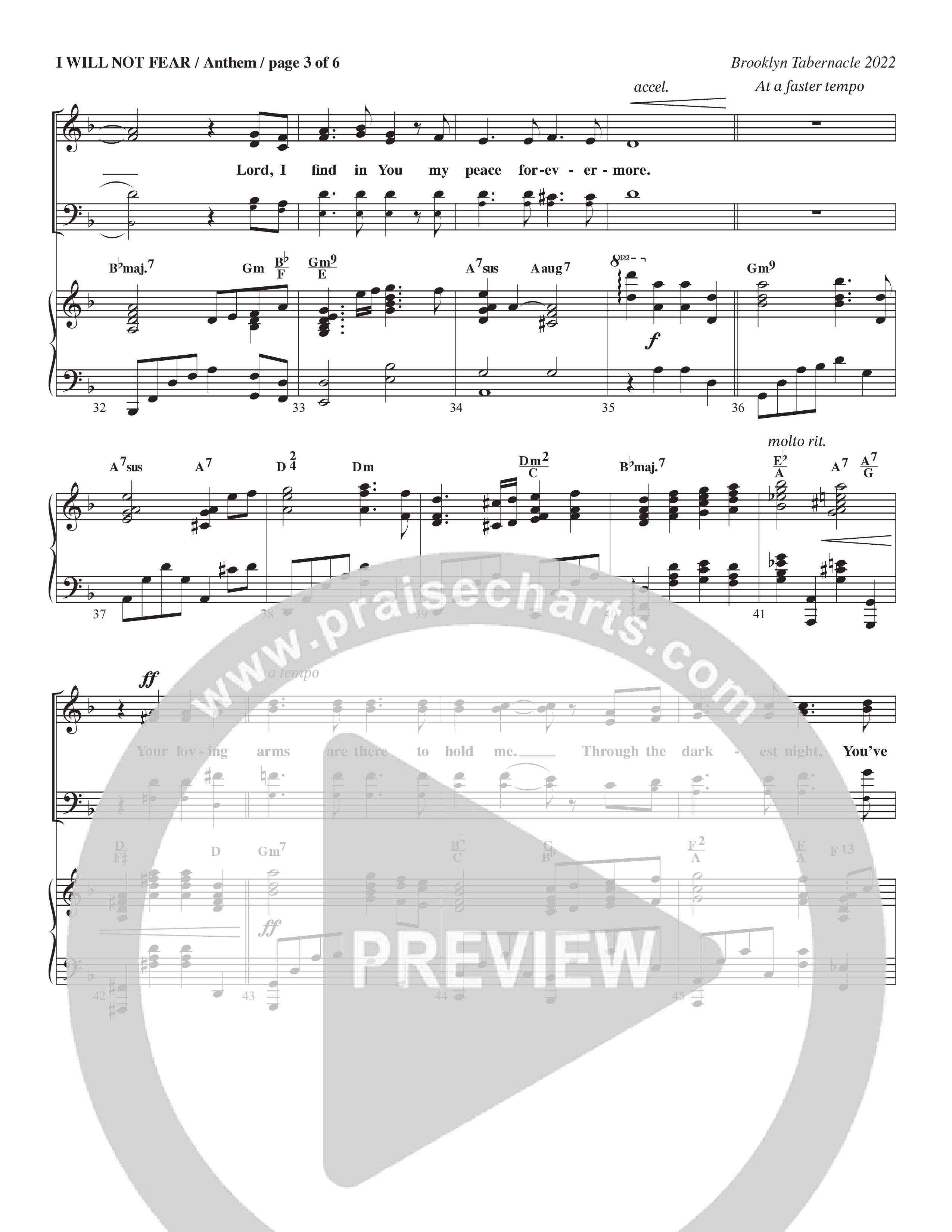 I Will Not Fear (Choral Anthem SATB) Anthem (SATB/Piano) (The Brooklyn Tabernacle Choir / Arr. Carol Cymbala / Orch. J. Daniel Smith)