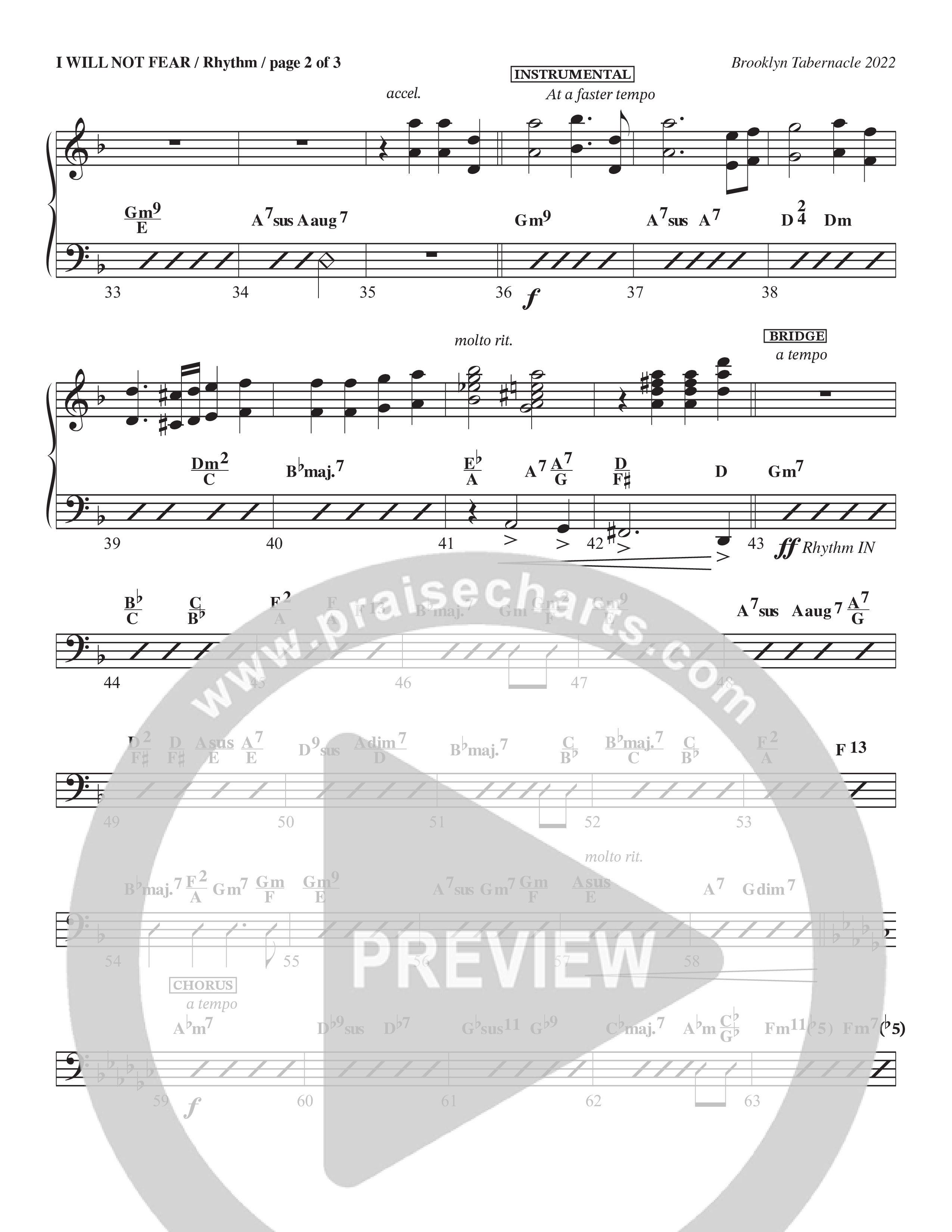 I Will Not Fear (Choral Anthem SATB) Rhythm Chart (The Brooklyn Tabernacle Choir / Arr. Carol Cymbala / Orch. J. Daniel Smith)