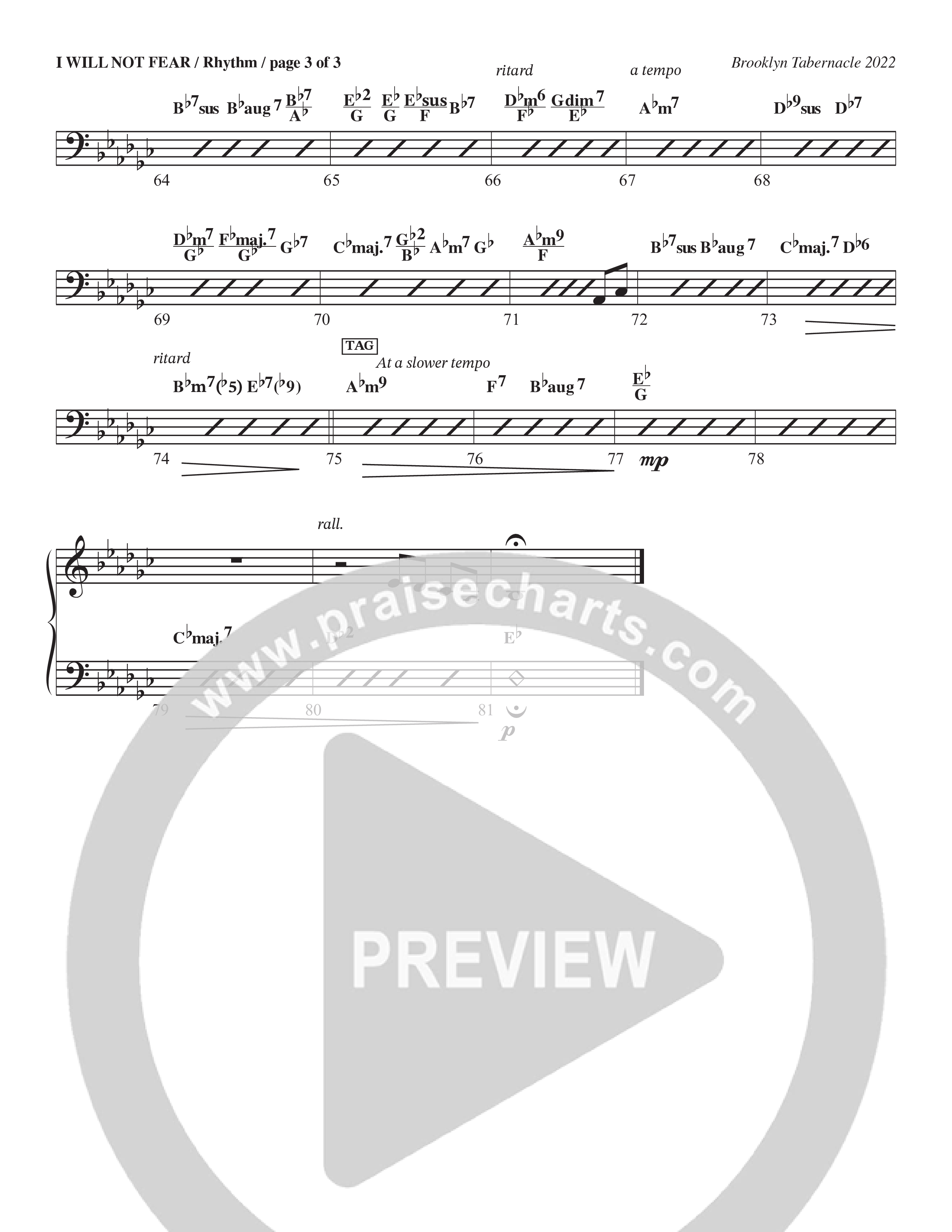 I Will Not Fear (Choral Anthem SATB) Rhythm Chart (The Brooklyn Tabernacle Choir / Arr. Carol Cymbala / Orch. J. Daniel Smith)