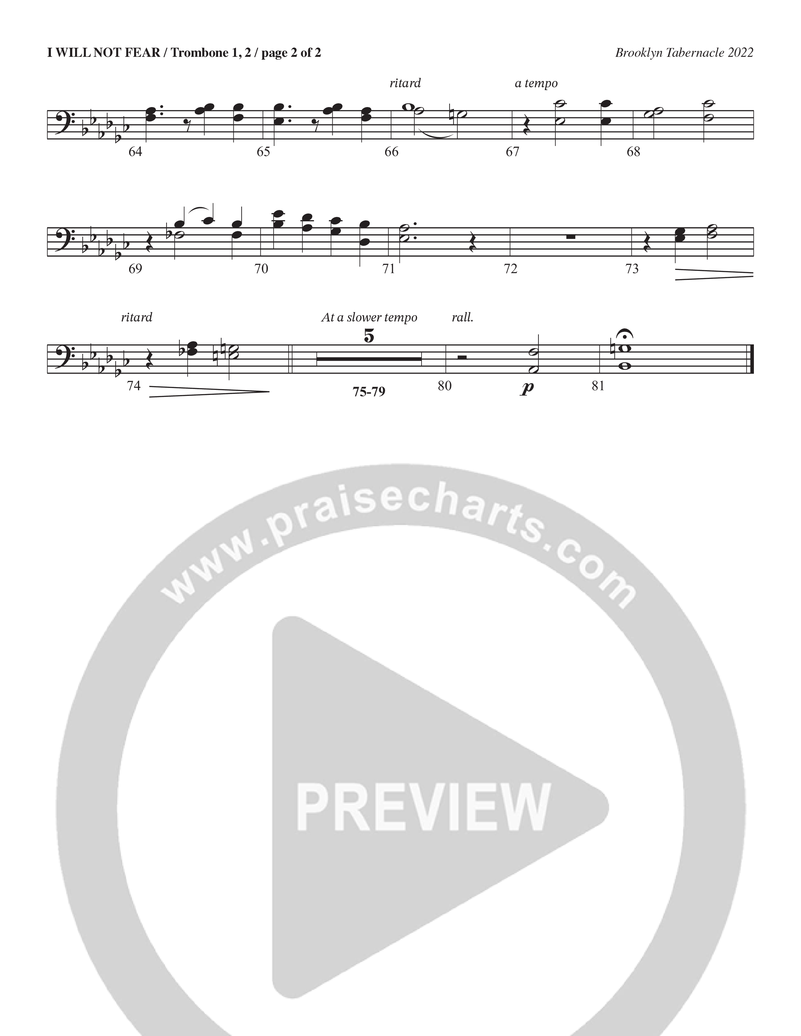I Will Not Fear (Choral Anthem SATB) Trombone 1/2 (The Brooklyn Tabernacle Choir / Arr. Carol Cymbala / Orch. J. Daniel Smith)
