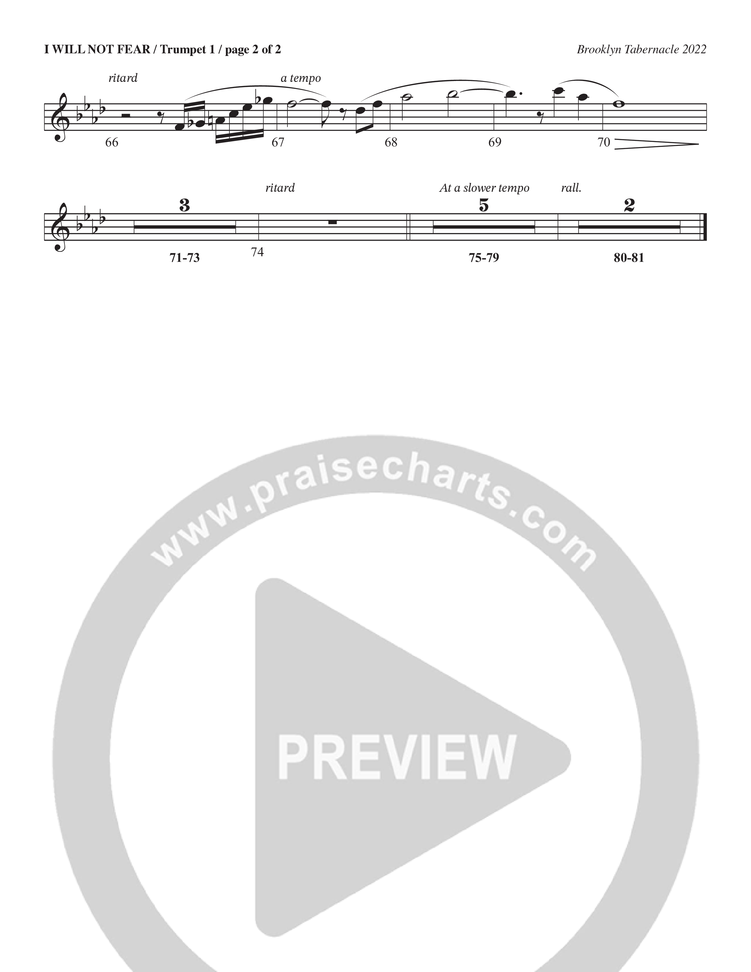 I Will Not Fear (Choral Anthem SATB) Trumpet 1 (The Brooklyn Tabernacle Choir / Arr. Carol Cymbala / Orch. J. Daniel Smith)