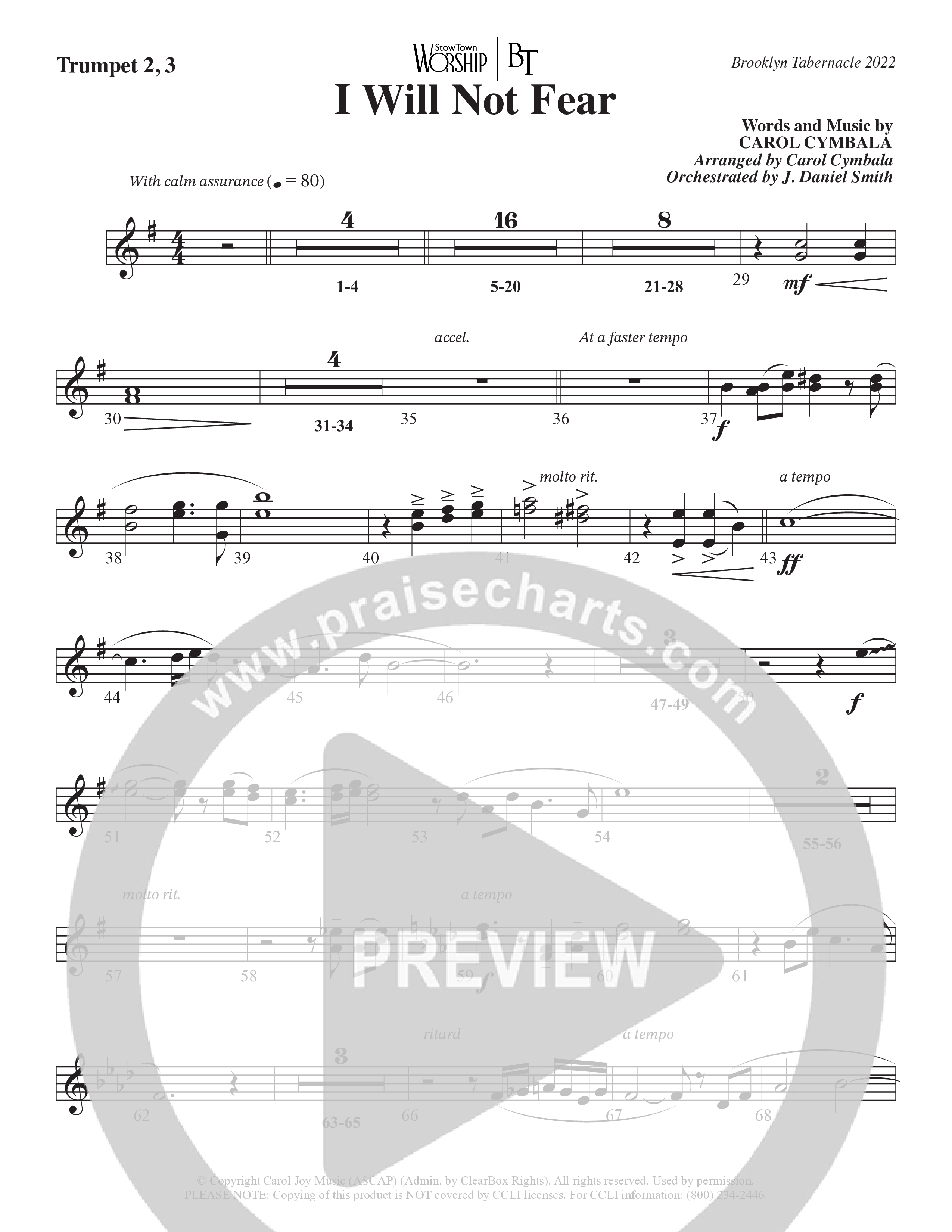 I Will Not Fear (Choral Anthem SATB) Trumpet 2/3 (The Brooklyn Tabernacle Choir / Arr. Carol Cymbala / Orch. J. Daniel Smith)