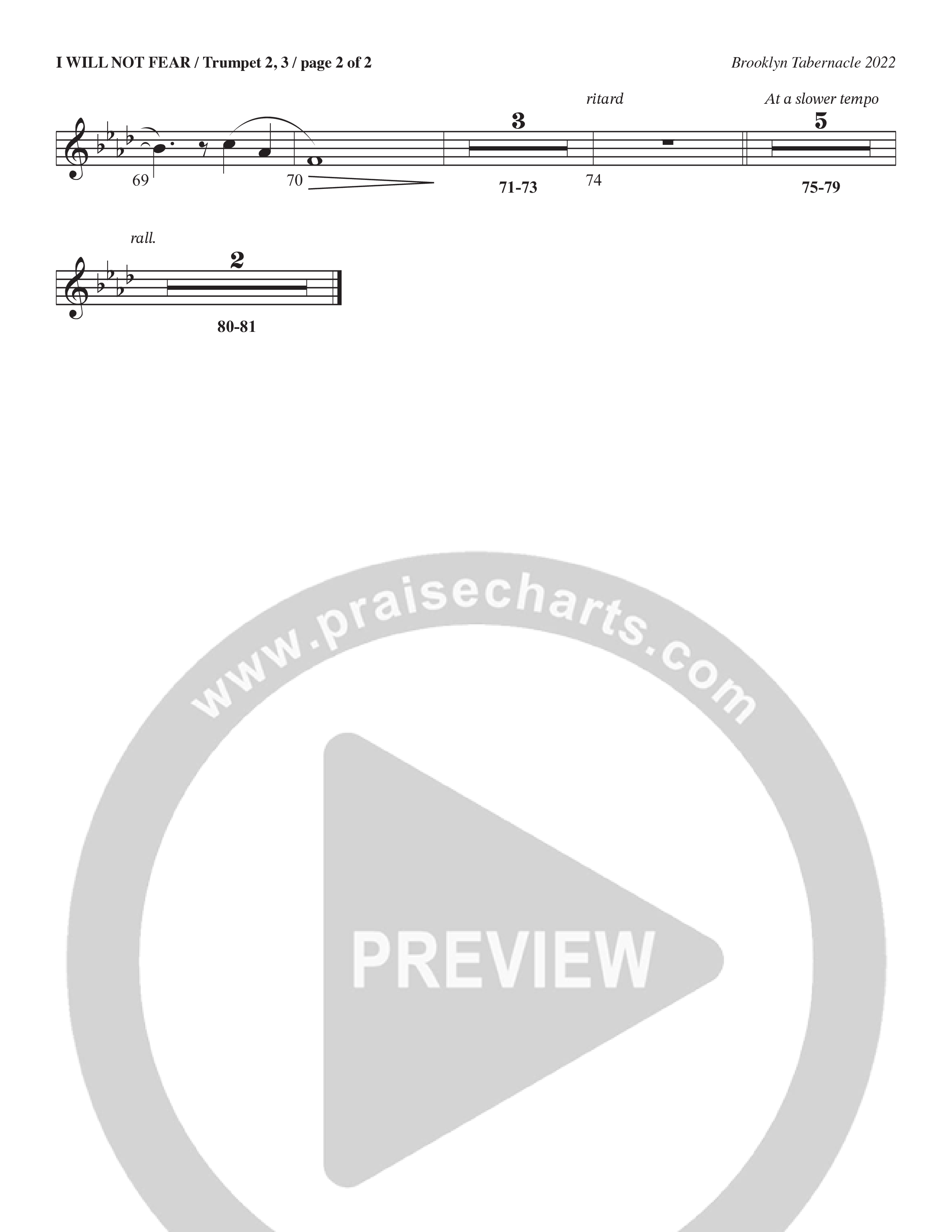 I Will Not Fear (Choral Anthem SATB) Trumpet 2/3 (The Brooklyn Tabernacle Choir / Arr. Carol Cymbala / Orch. J. Daniel Smith)