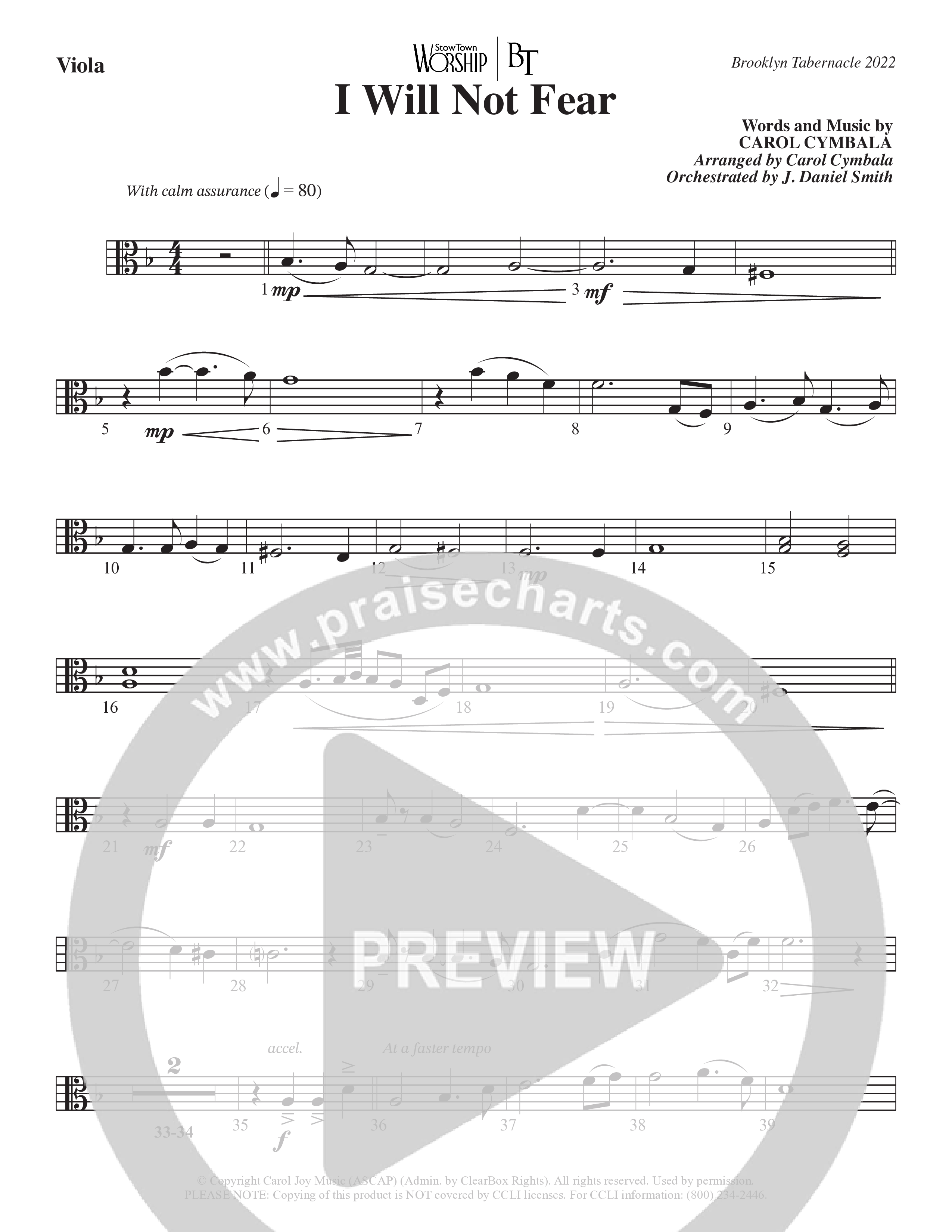 I Will Not Fear (Choral Anthem SATB) Viola (The Brooklyn Tabernacle Choir / Arr. Carol Cymbala / Orch. J. Daniel Smith)