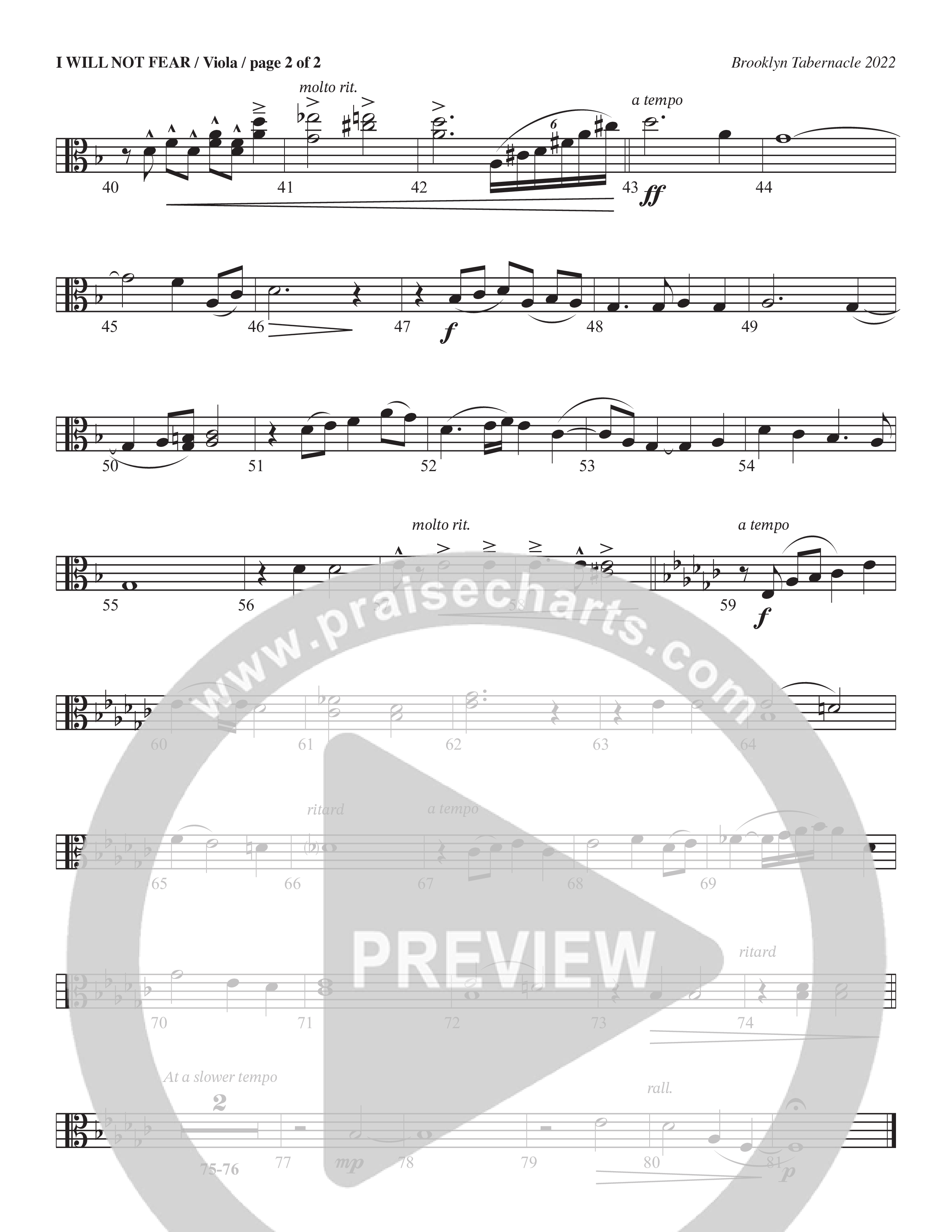 I Will Not Fear (Choral Anthem SATB) Viola (The Brooklyn Tabernacle Choir / Arr. Carol Cymbala / Orch. J. Daniel Smith)