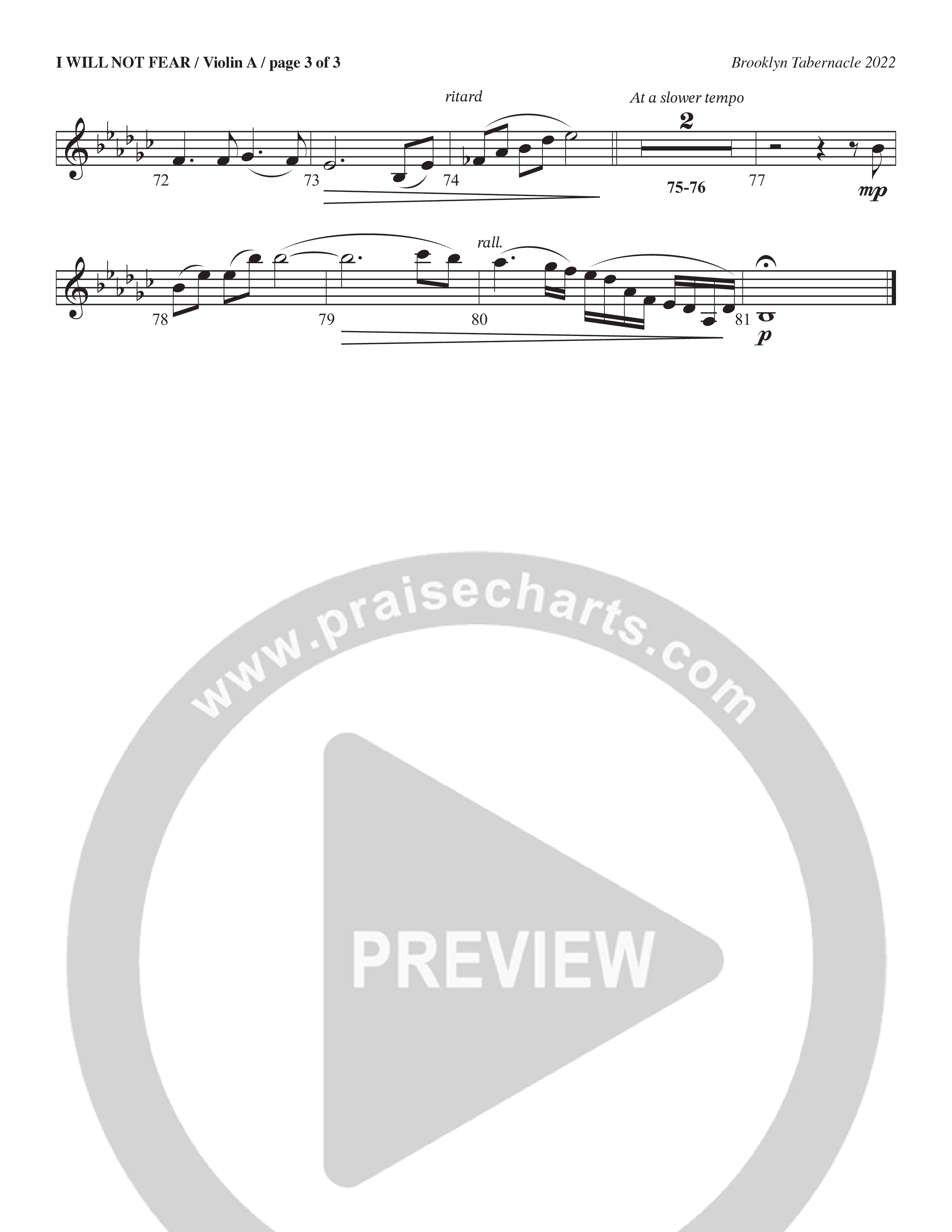 I Will Not Fear (Choral Anthem SATB) Violin 1 (The Brooklyn Tabernacle Choir / Arr. Carol Cymbala / Orch. J. Daniel Smith)