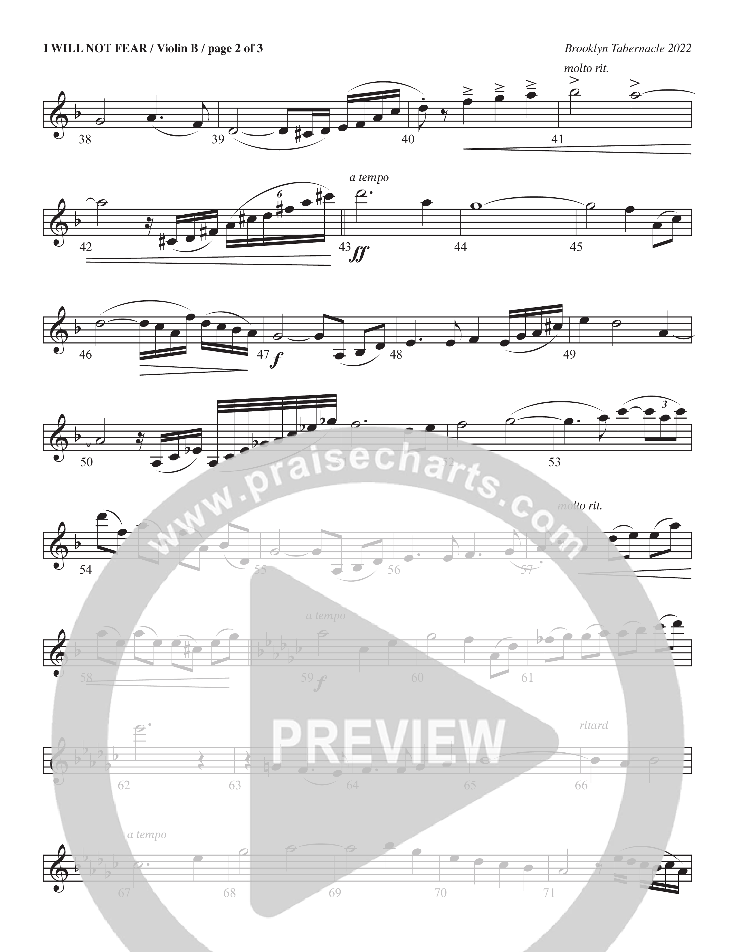I Will Not Fear (Choral Anthem SATB) Violin 2 (The Brooklyn Tabernacle Choir / Arr. Carol Cymbala / Orch. J. Daniel Smith)