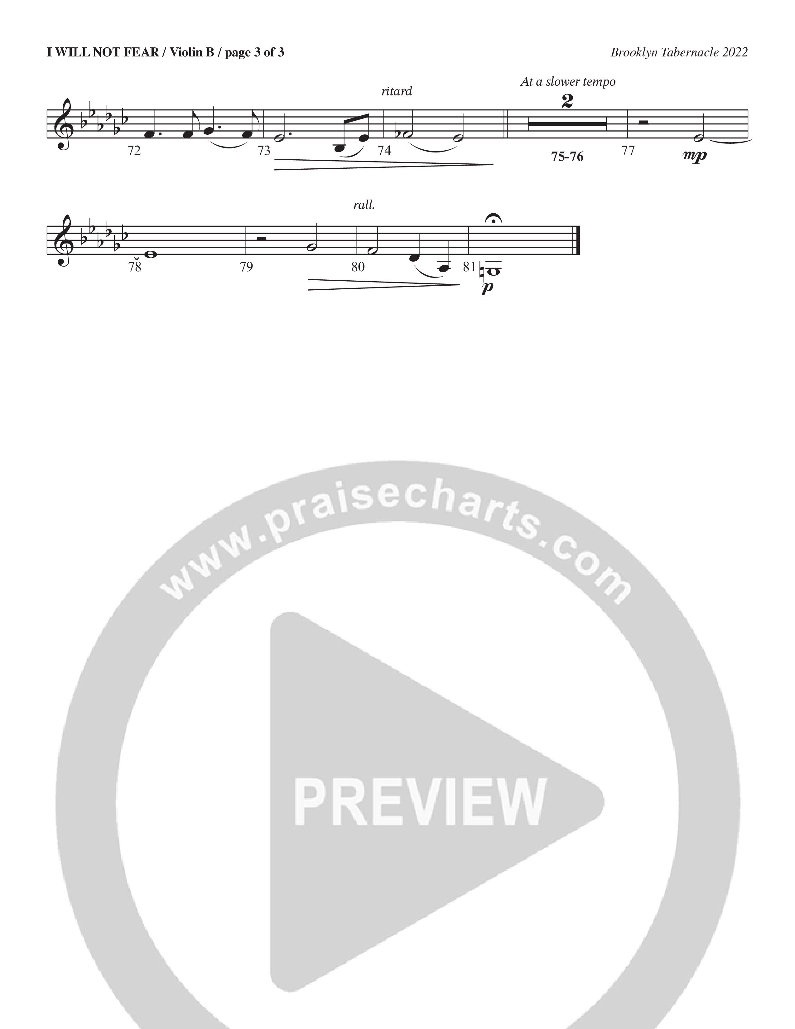I Will Not Fear (Choral Anthem SATB) Violin 2 (The Brooklyn Tabernacle Choir / Arr. Carol Cymbala / Orch. J. Daniel Smith)