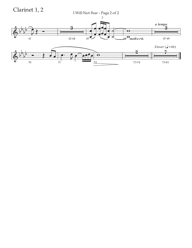 I Will Not Fear (Choral Anthem SATB) Clarinet 1/2 (The Brooklyn Tabernacle Choir / Arr. Carol Cymbala / Orch. J. Daniel Smith)