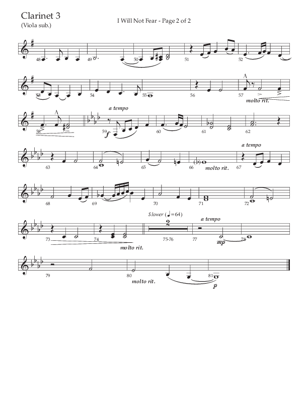 I Will Not Fear (Choral Anthem SATB) Clarinet 3 (The Brooklyn Tabernacle Choir / Arr. Carol Cymbala / Orch. J. Daniel Smith)