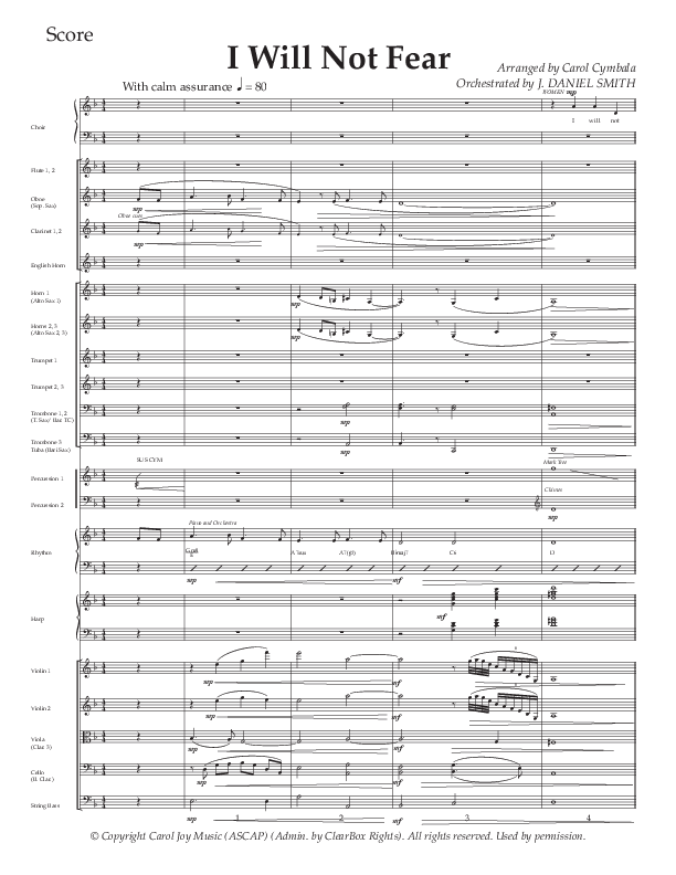 I Will Not Fear (Choral Anthem SATB) Orchestration (The Brooklyn Tabernacle Choir / Arr. Carol Cymbala / Orch. J. Daniel Smith)