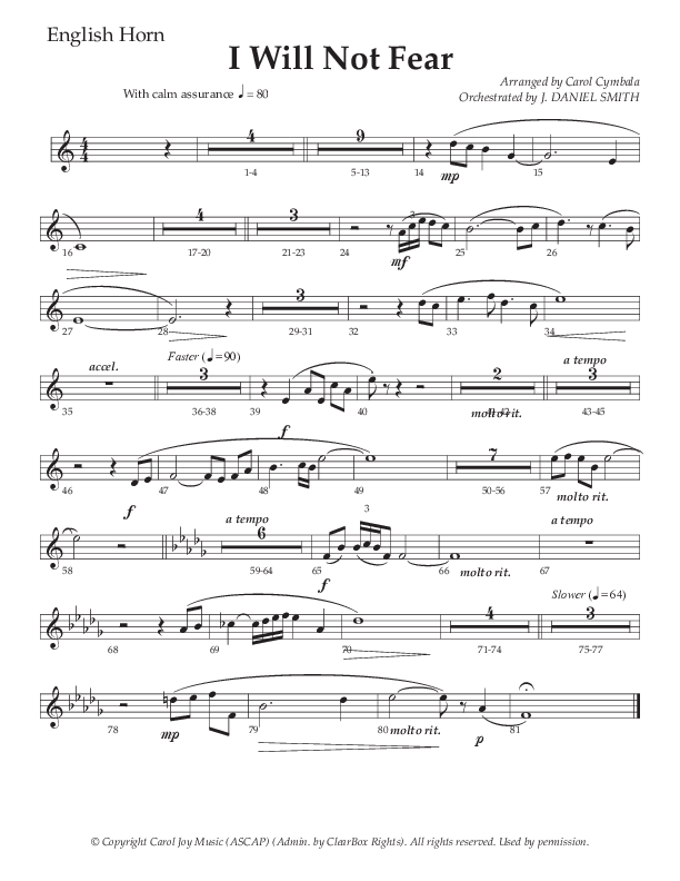 I Will Not Fear (Choral Anthem SATB) English Horn (The Brooklyn Tabernacle Choir / Arr. Carol Cymbala / Orch. J. Daniel Smith)