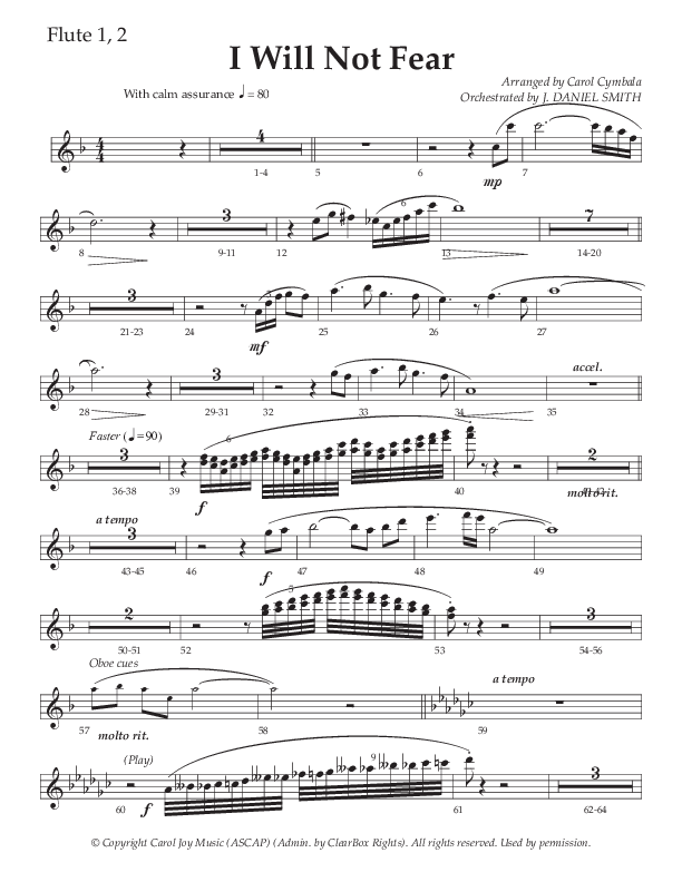 I Will Not Fear (Choral Anthem SATB) Flute 1/2 (The Brooklyn Tabernacle Choir / Arr. Carol Cymbala / Orch. J. Daniel Smith)
