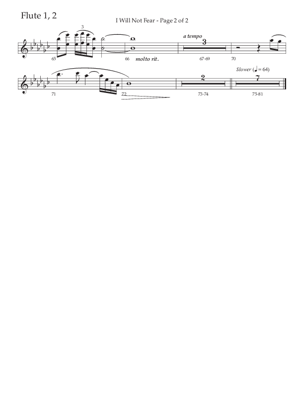 I Will Not Fear (Choral Anthem SATB) Flute 1/2 (The Brooklyn Tabernacle Choir / Arr. Carol Cymbala / Orch. J. Daniel Smith)