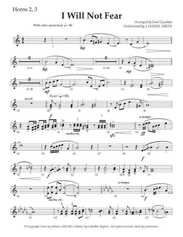 I Will Not Fear (Choral Anthem SATB) French Horn 2 (The Brooklyn Tabernacle Choir / Arr. Carol Cymbala / Orch. J. Daniel Smith)